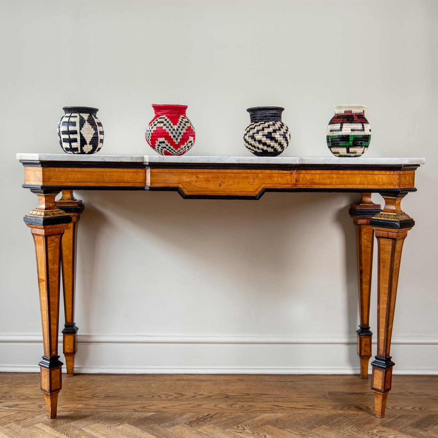 Veneer Italian Marble Topped Console Table with Graphic Lines, circa 1850