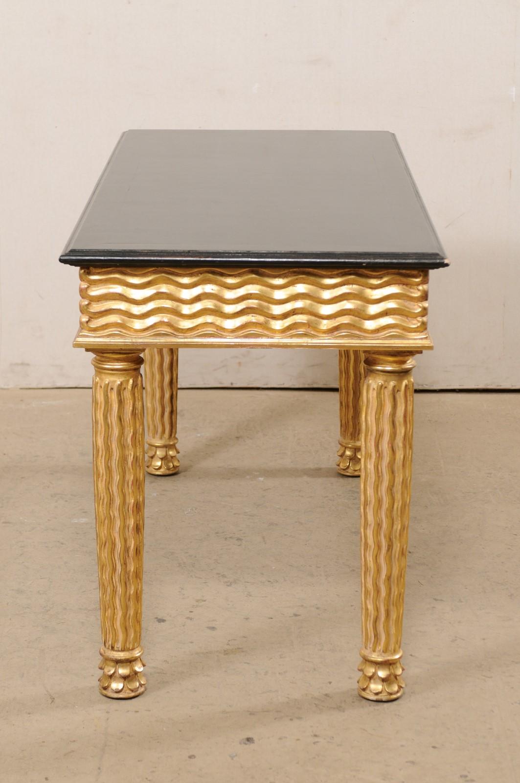 Italian Masterfully Hand-Carved Wooden Console Table with Real Gold Leafing For Sale 6