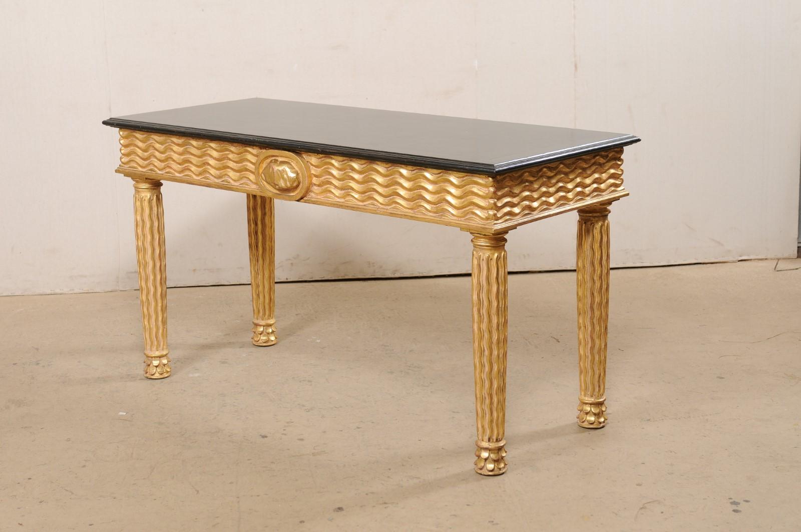 Italian Masterfully Hand-Carved Wooden Console Table with Real Gold Leafing For Sale 7