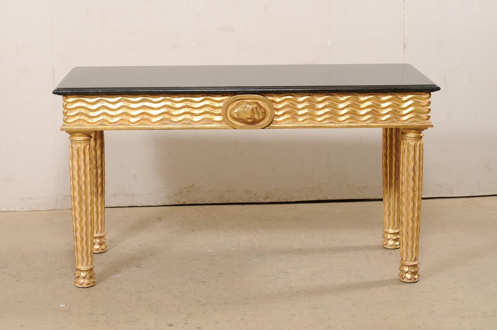 Italian Masterfully Hand-Carved Wooden Console Table with Real Gold Leafing For Sale 8