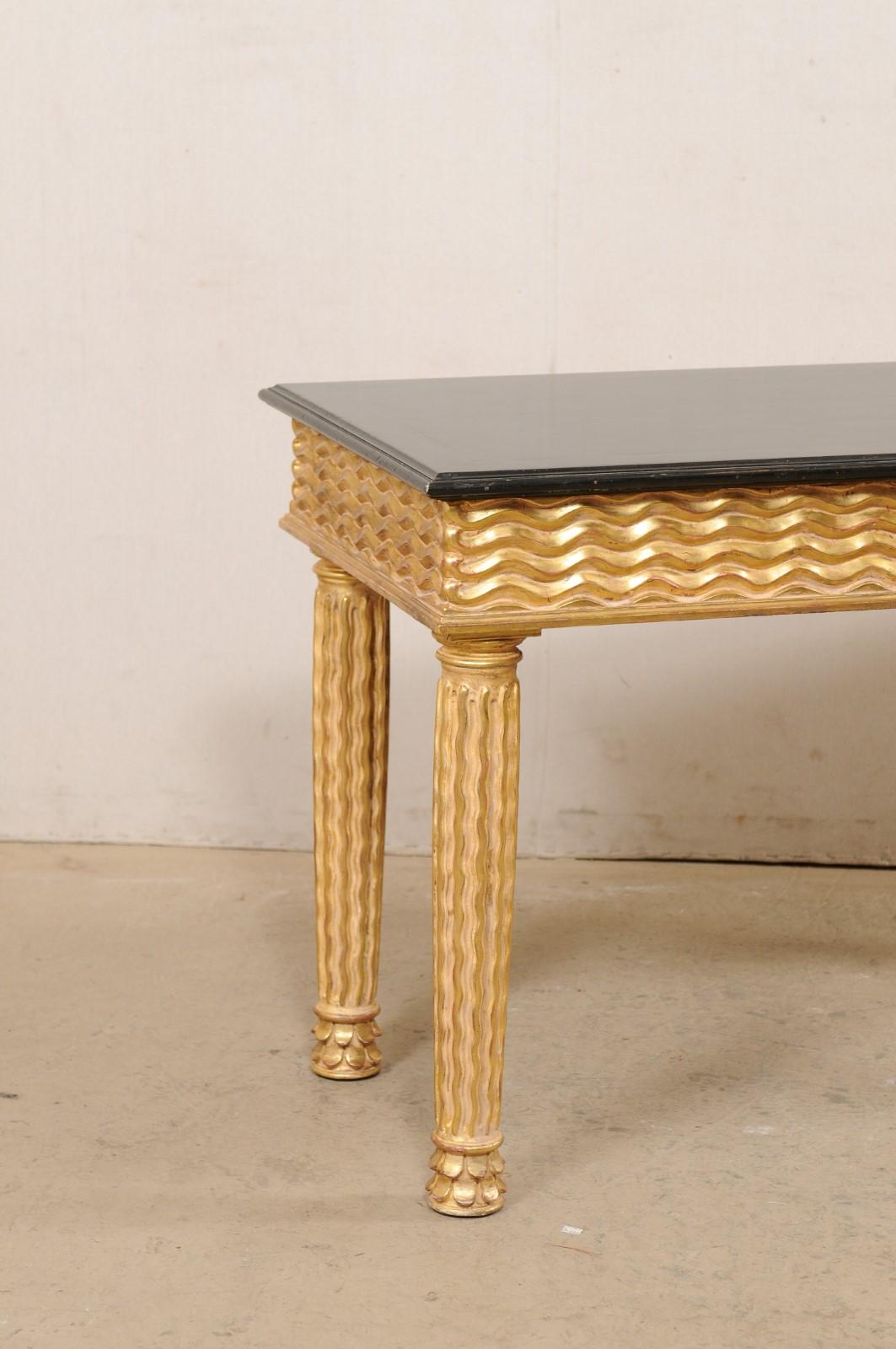 Italian Masterfully Hand-Carved Wooden Console Table with Real Gold Leafing In Good Condition For Sale In Atlanta, GA