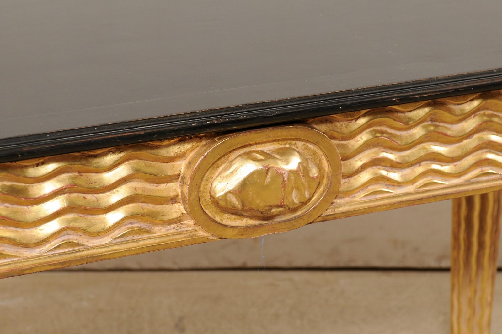 20th Century Italian Masterfully Hand-Carved Wooden Console Table with Real Gold Leafing For Sale