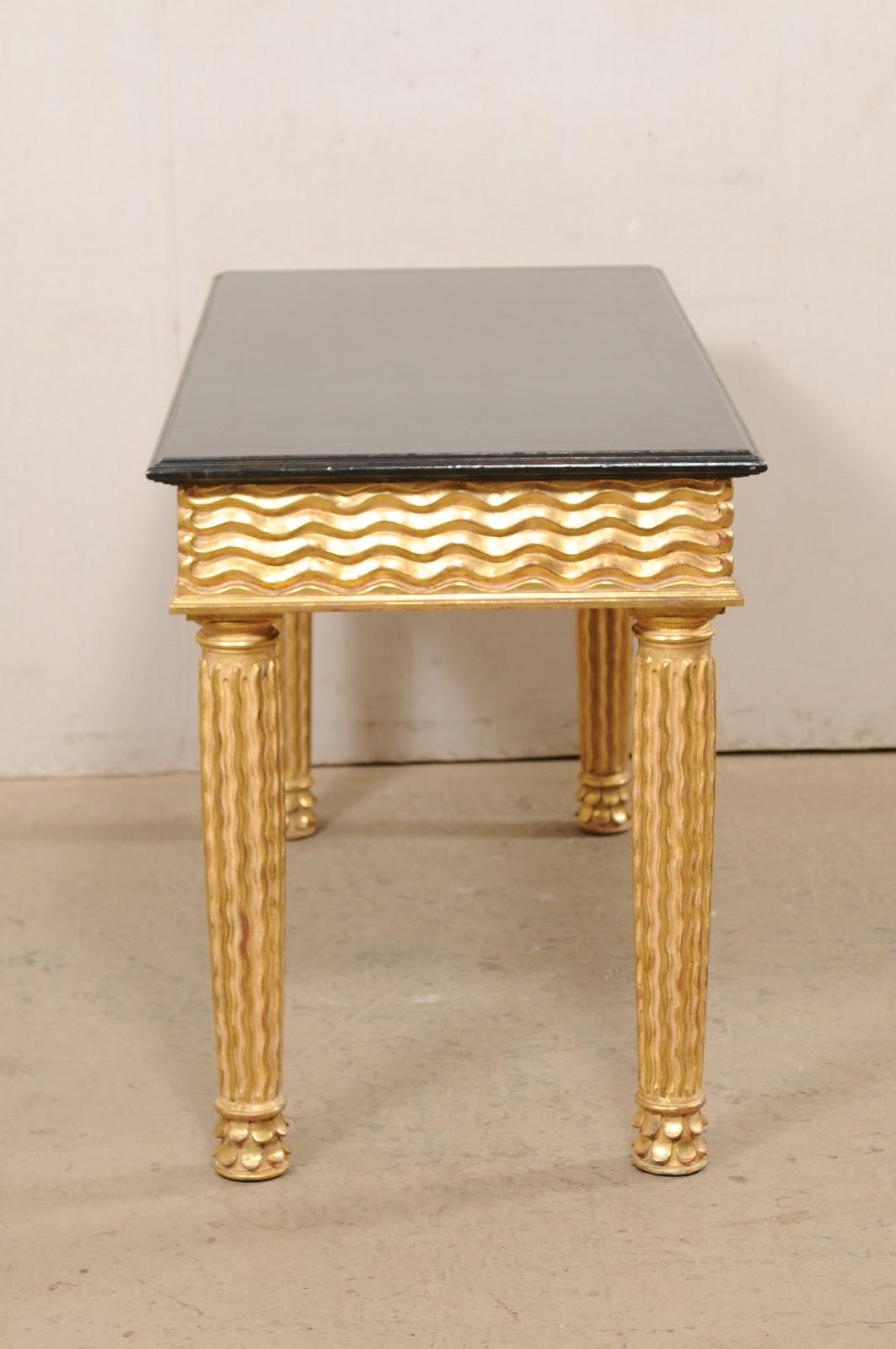 Italian Masterfully Hand-Carved Wooden Console Table with Real Gold Leafing For Sale 2