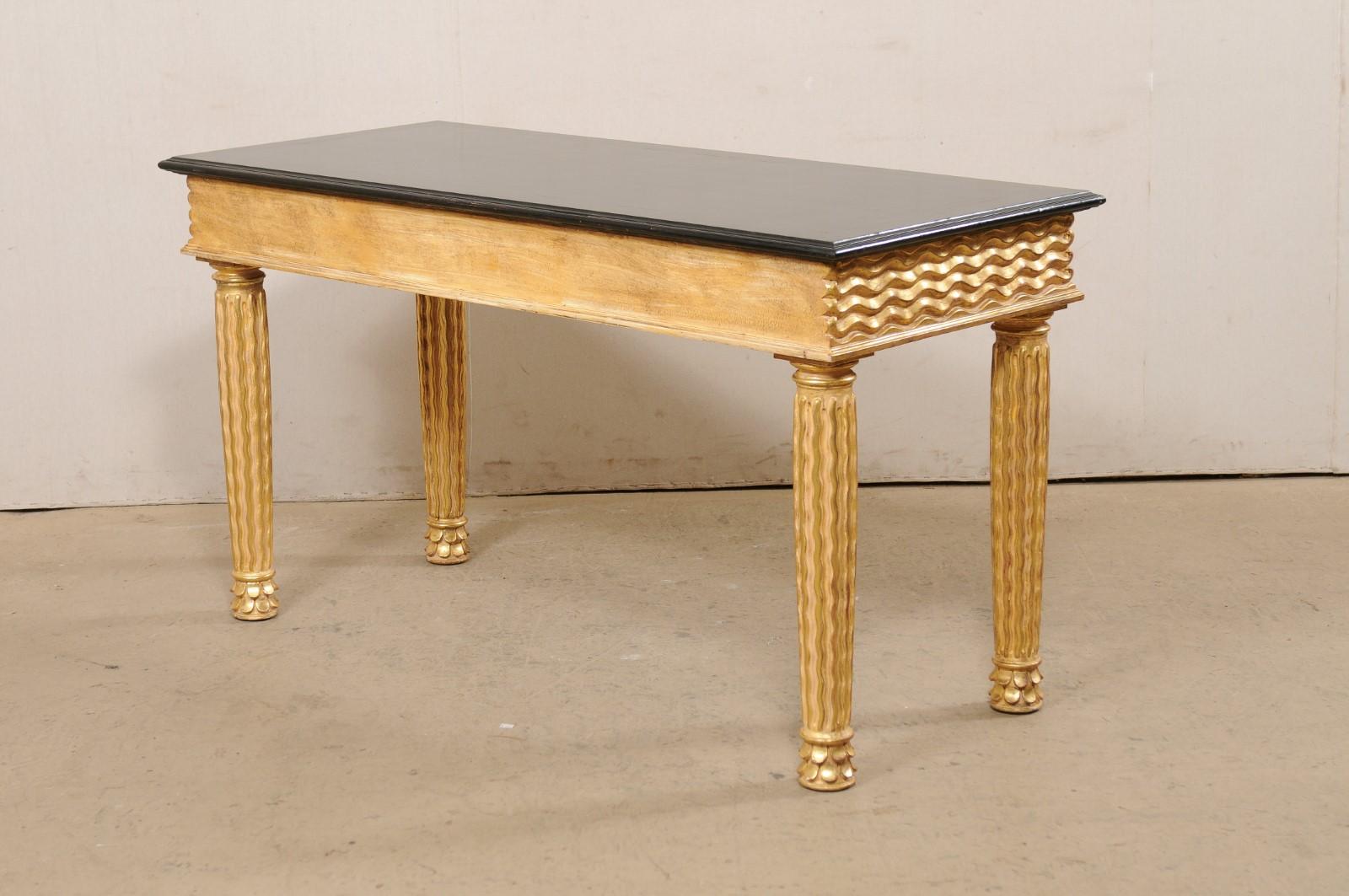 Italian Masterfully Hand-Carved Wooden Console Table with Real Gold Leafing For Sale 3