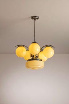 An Italian metal and glass art deco chandelier, 1940s