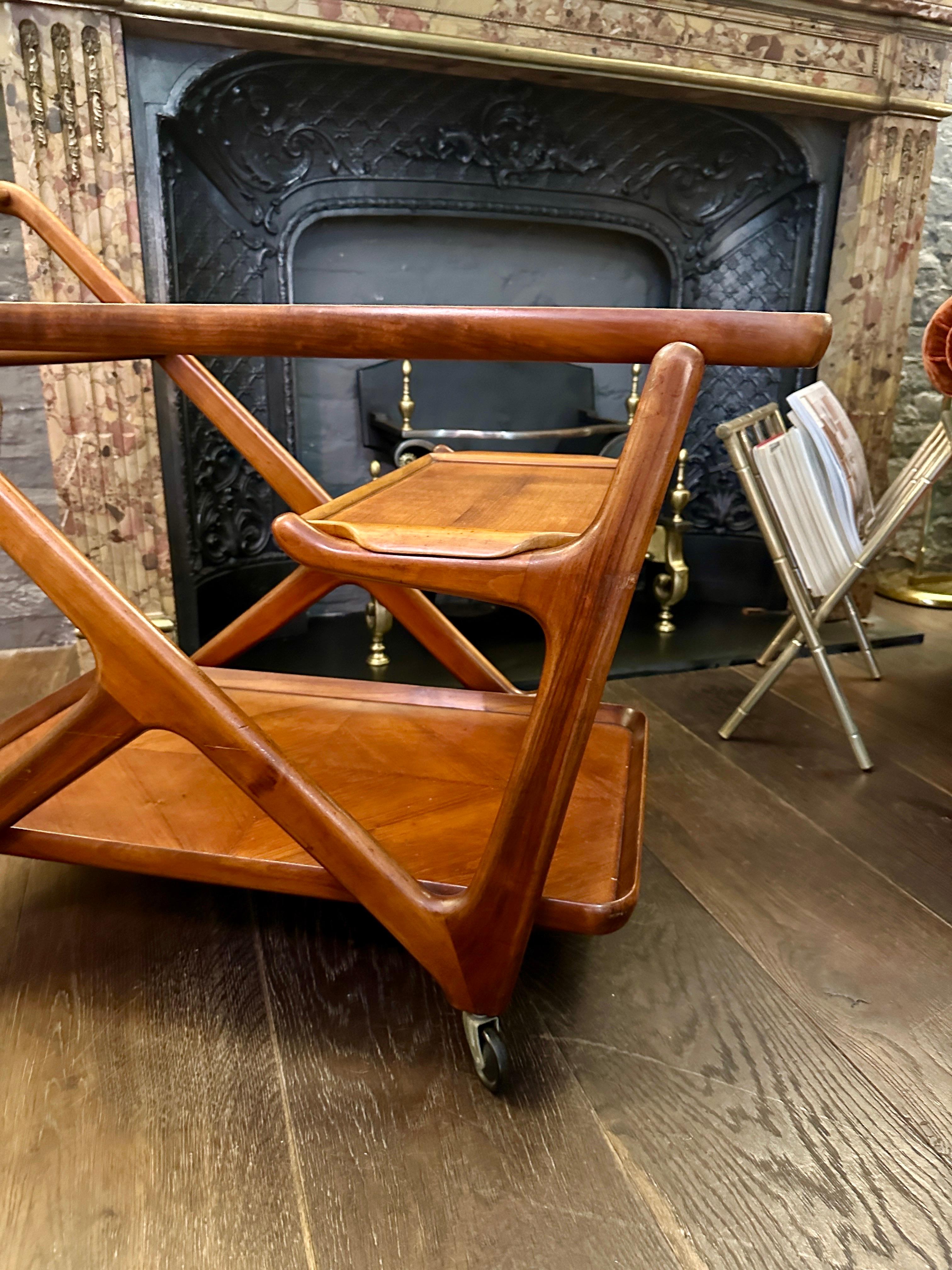 Walnut An Italian Mid Century Bar Cart By Cesare Lacca For Cassina  For Sale