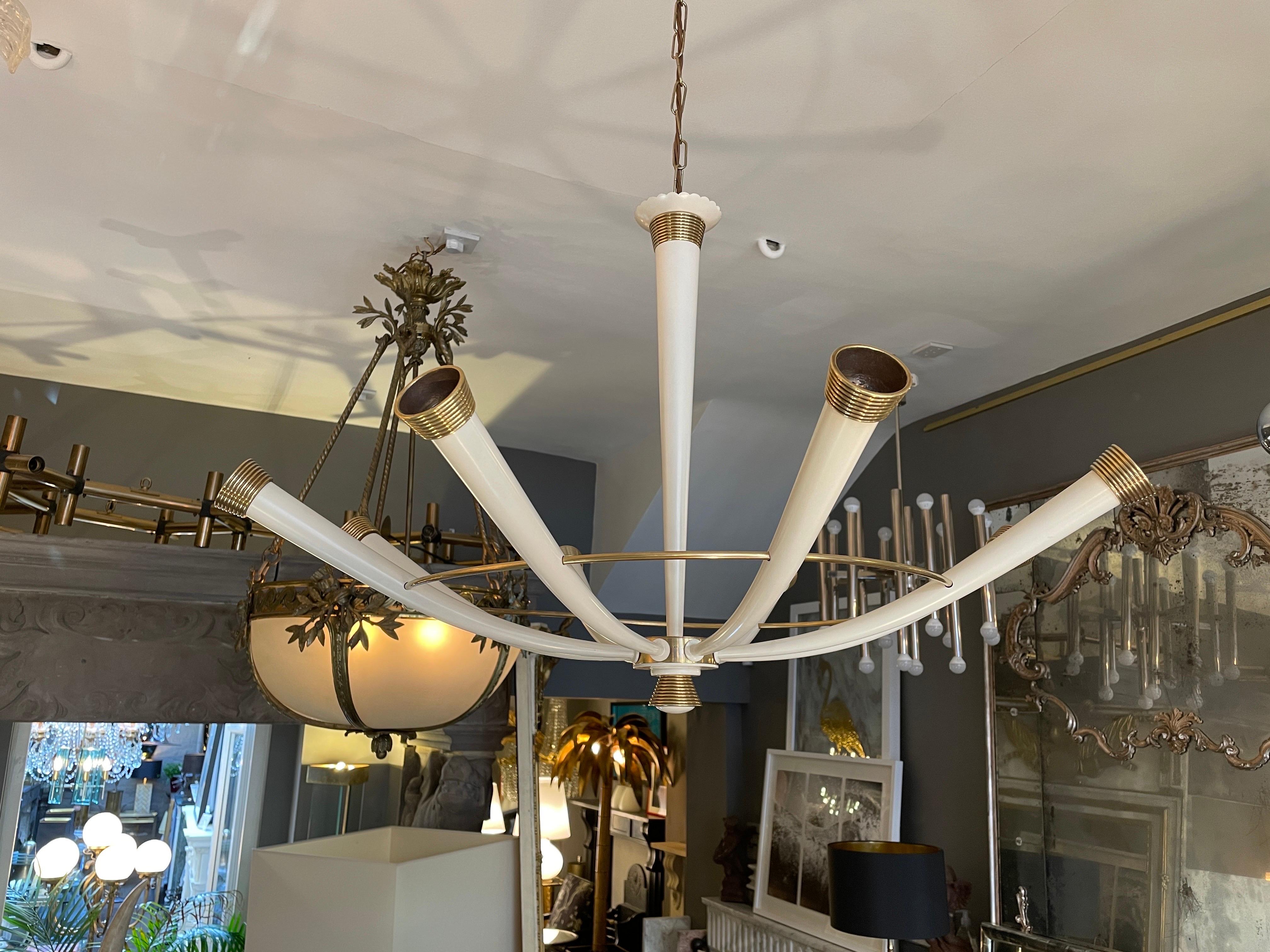 Italian Mid Century Brass Chandelier For Sale 9