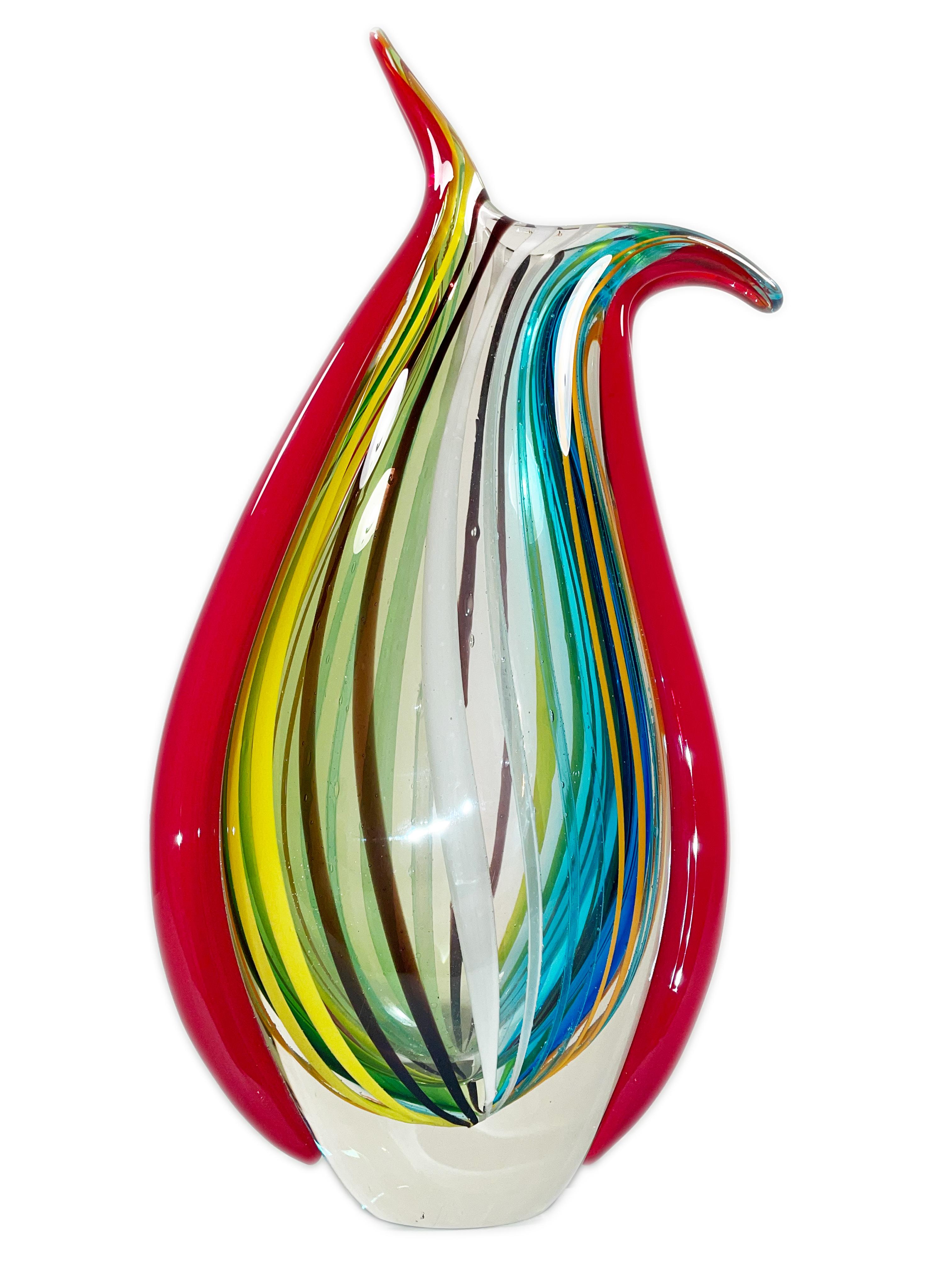 Große italienische Mid-Century-Modern-Vase aus appliziertem und verziertem Muranoglas  (Moderne der Mitte des Jahrhunderts) im Angebot