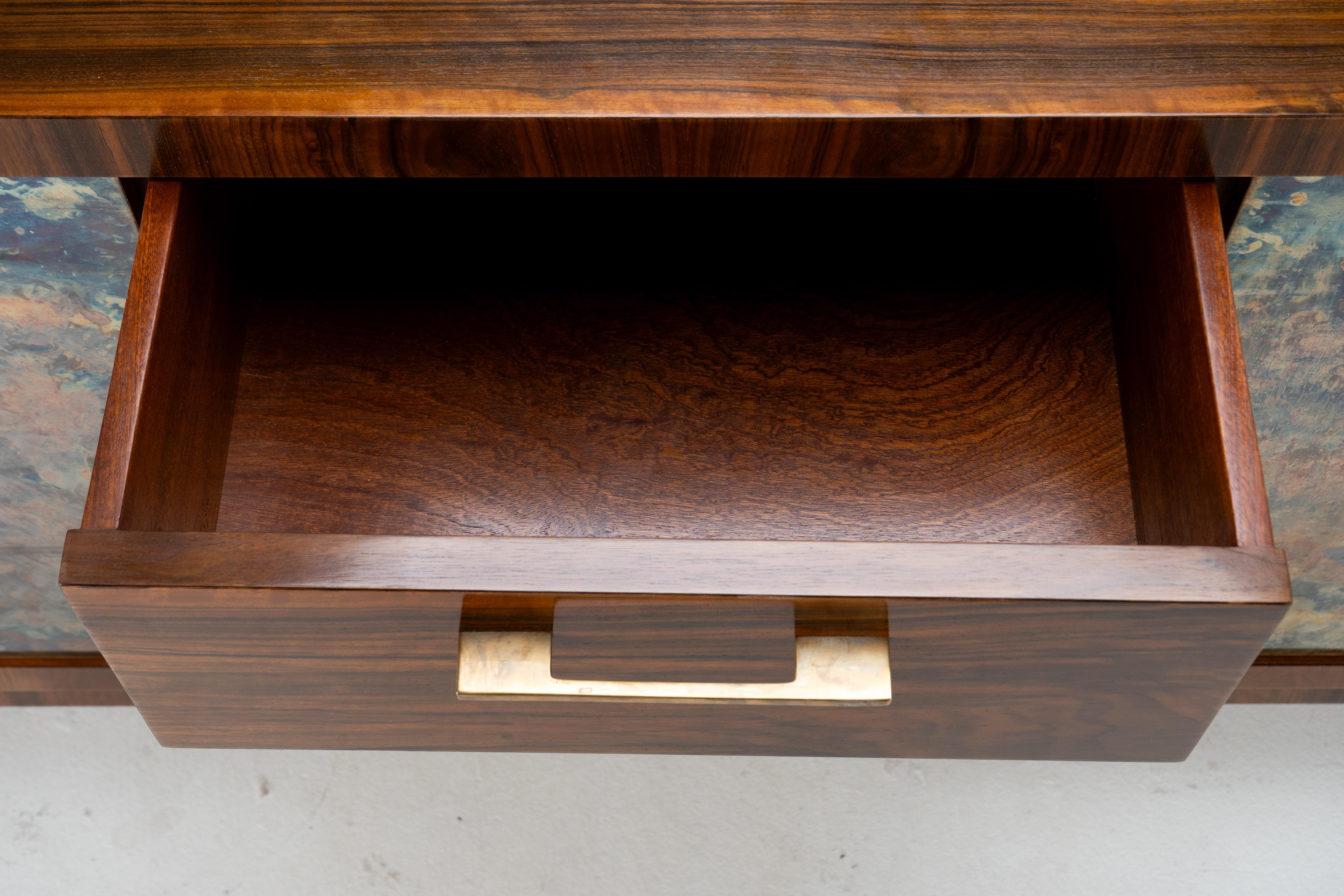 An Italian Mid-Century Sideboard with Two Brass-Covered Doors and Three Drawers For Sale 5