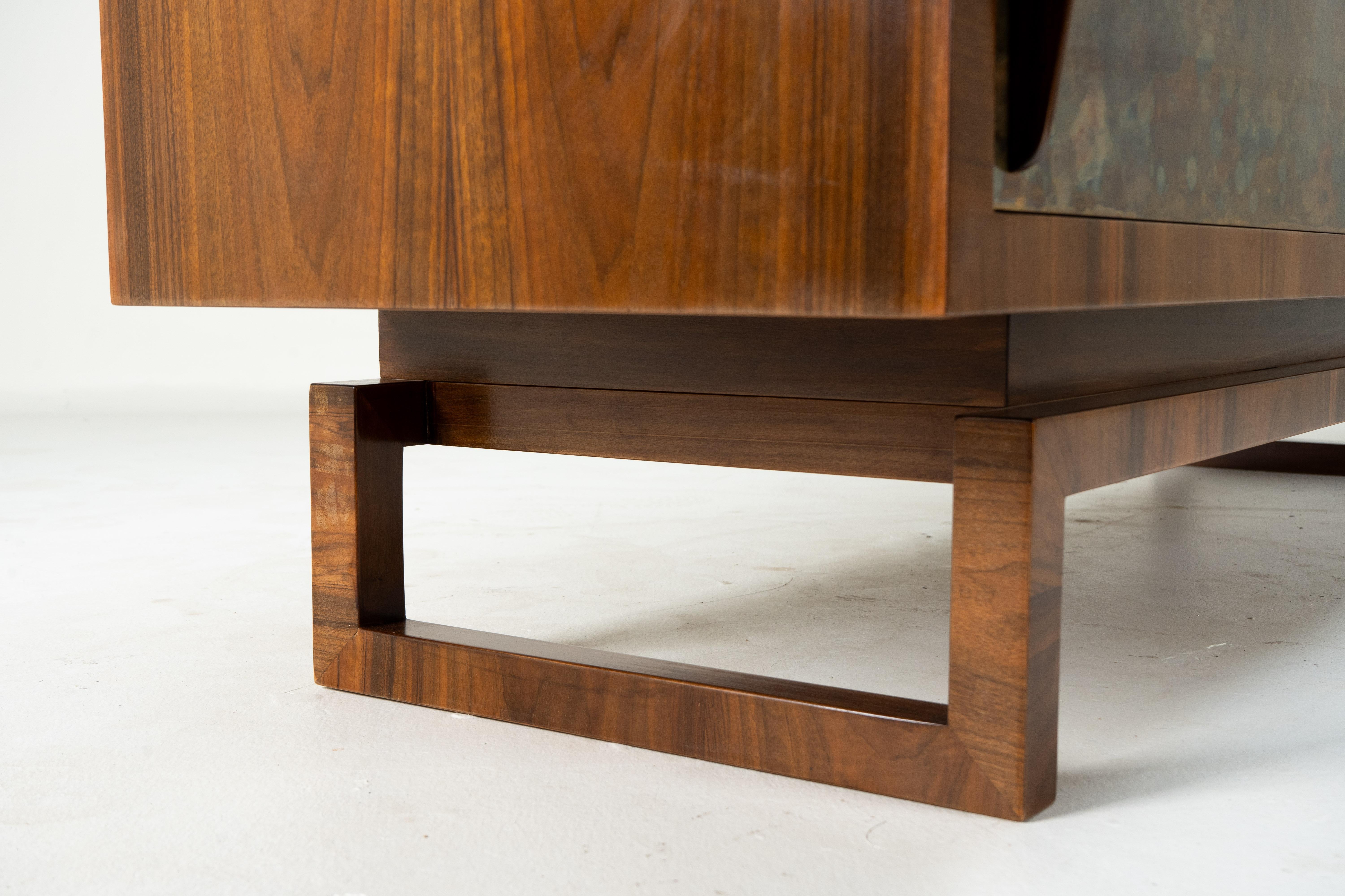 An Italian Mid-Century Sideboard with Two Brass-Covered Doors and Three Drawers For Sale 8