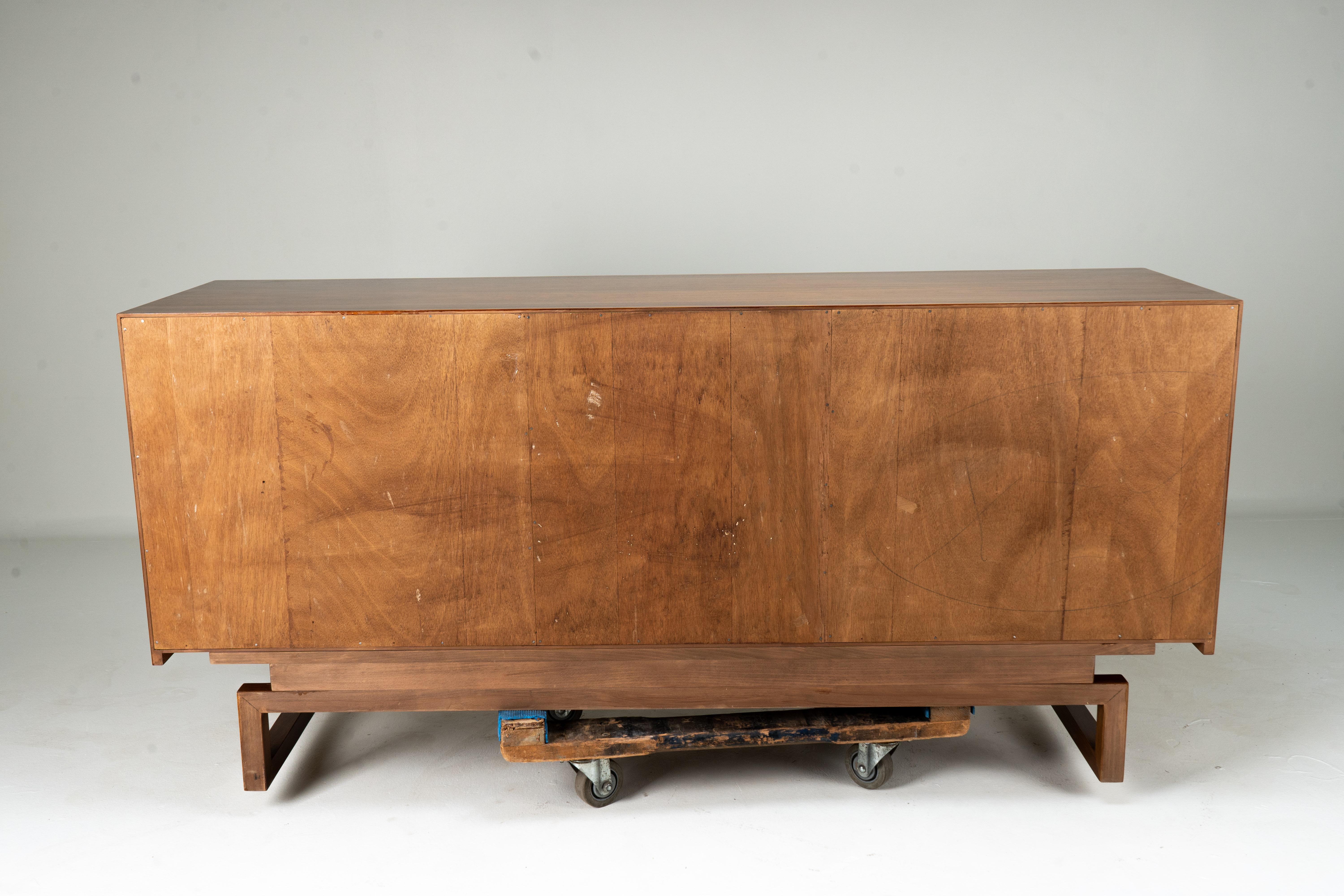 An Italian Mid-Century Sideboard with Two Brass-Covered Doors and Three Drawers For Sale 1