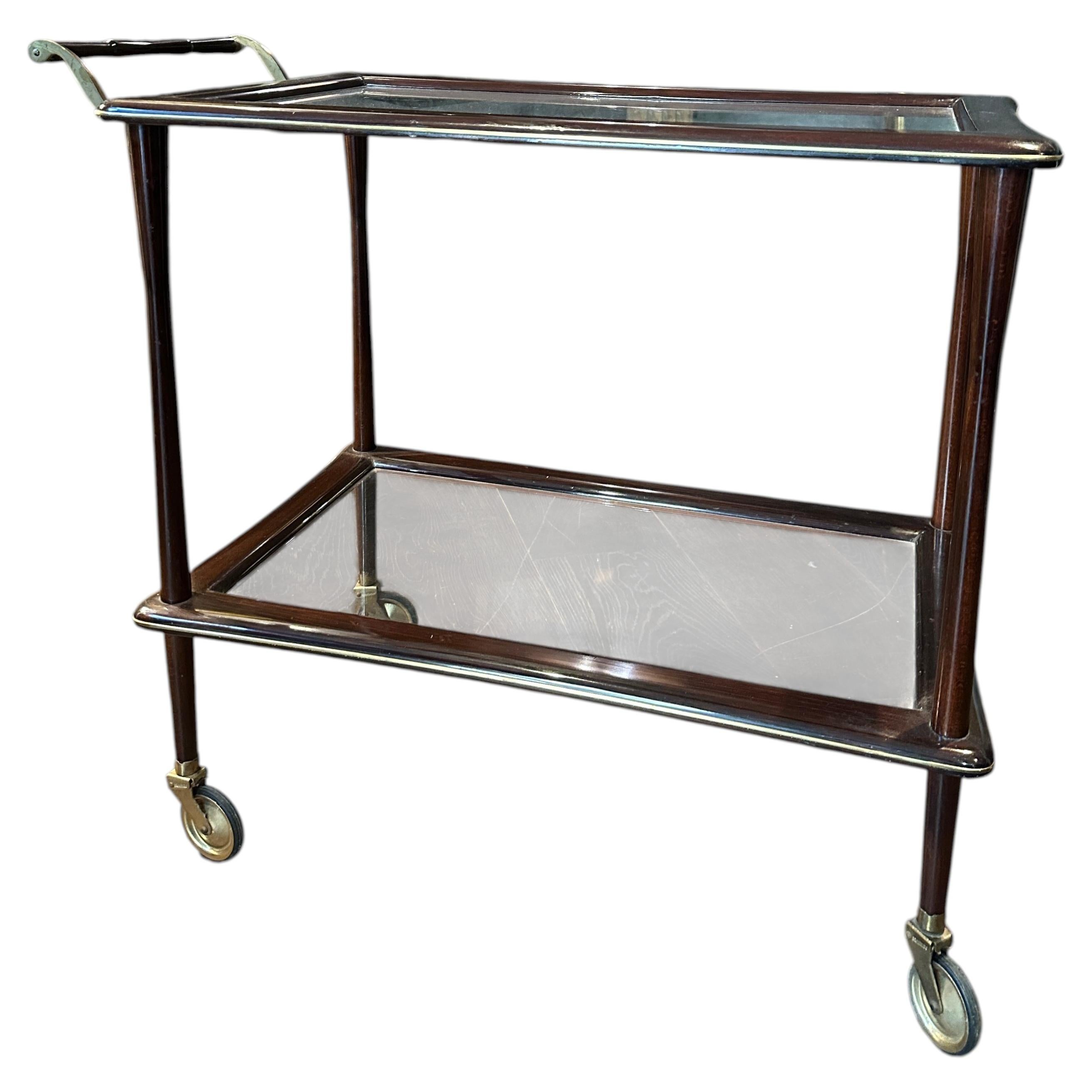 An Italian Mid Century Walnut And Brass Bar Cart