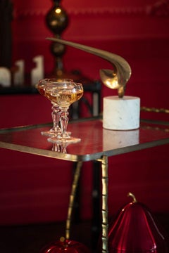 An Italian midcentury abstract bronze sculpture mounted on Carrara marble base.