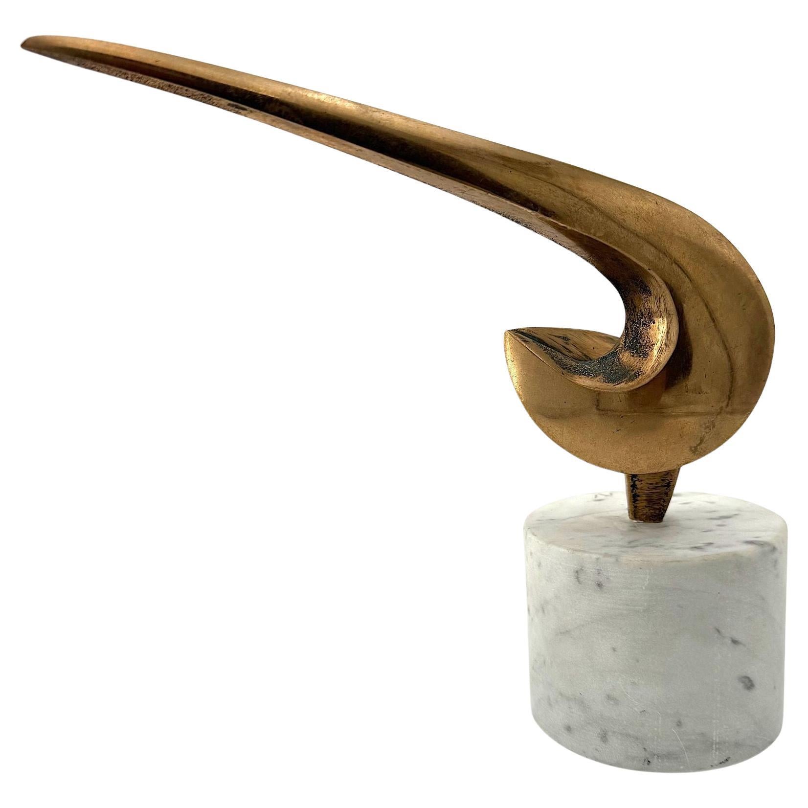 An Italian midcentury abstract bronze sculpture mounted on Carrara marble base.