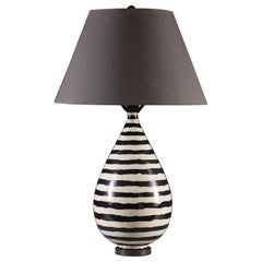 Italian Midcentury Black and White Ceramic Table Lamp with Linen Shade Vintage Italian Midcentury Black and White Ceramic Table Lamp with Linen Shade