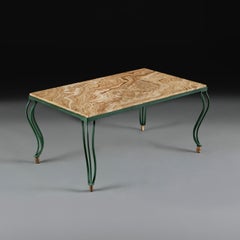 An Italian Midcentury Onyx Coffee Table With Green Scroll Legs