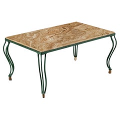 An Italian Midcentury Onyx Coffee Table With Green Scroll Legs