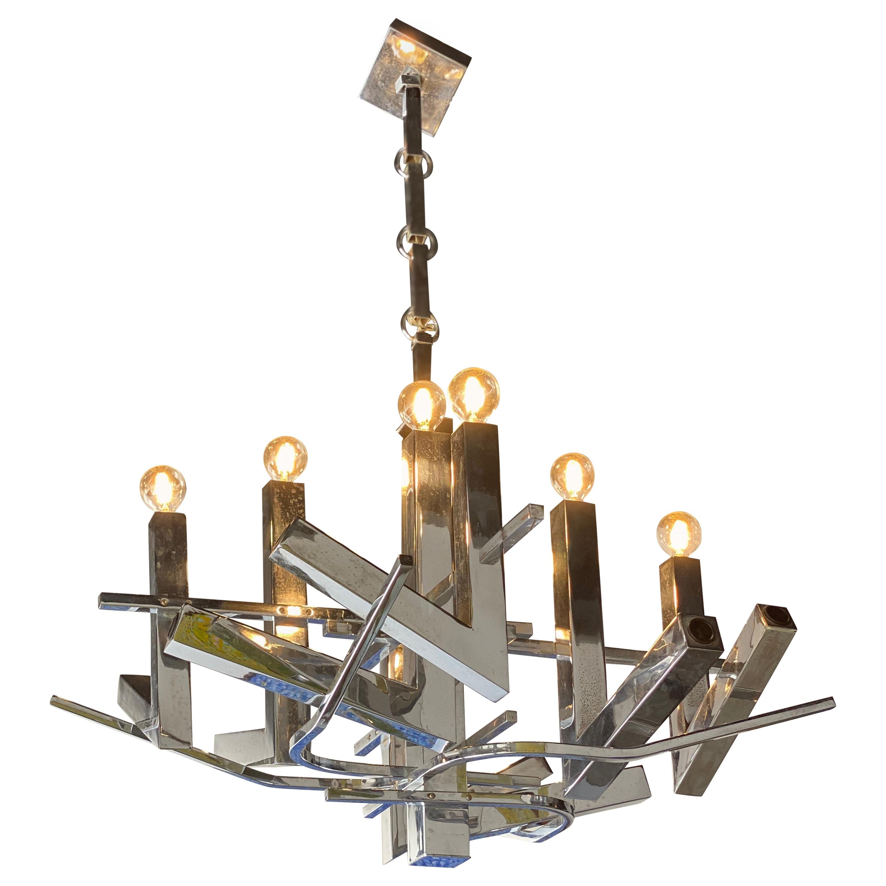 Italian Modern Polished Chrome 12-Light Chandelier, Sciolari