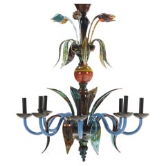 An Italian Multi-Color Murano Glass 8-arm Chandelier, C. 1985.