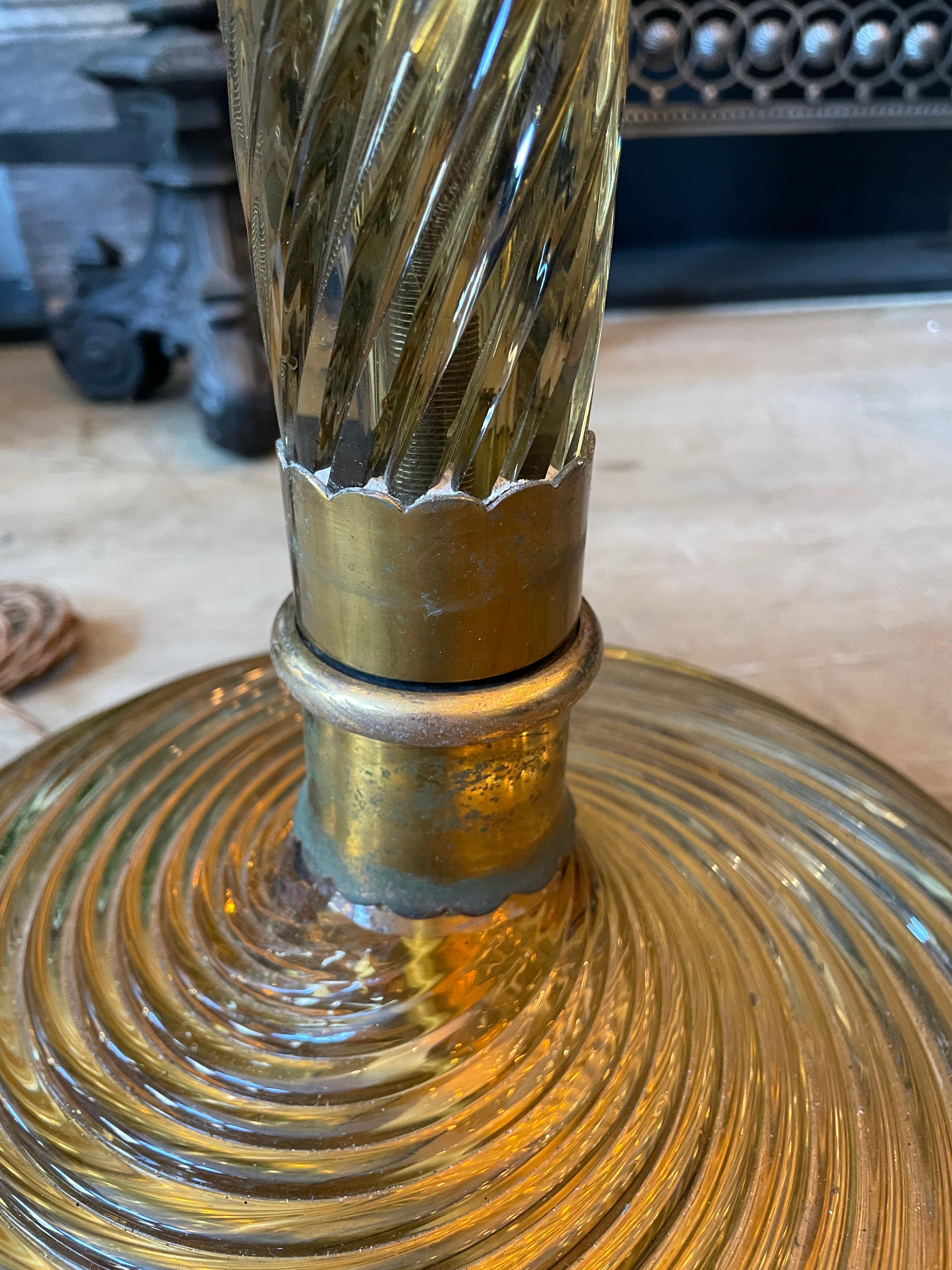 Brass Italian Murano Glass Twist Floor Lamp 