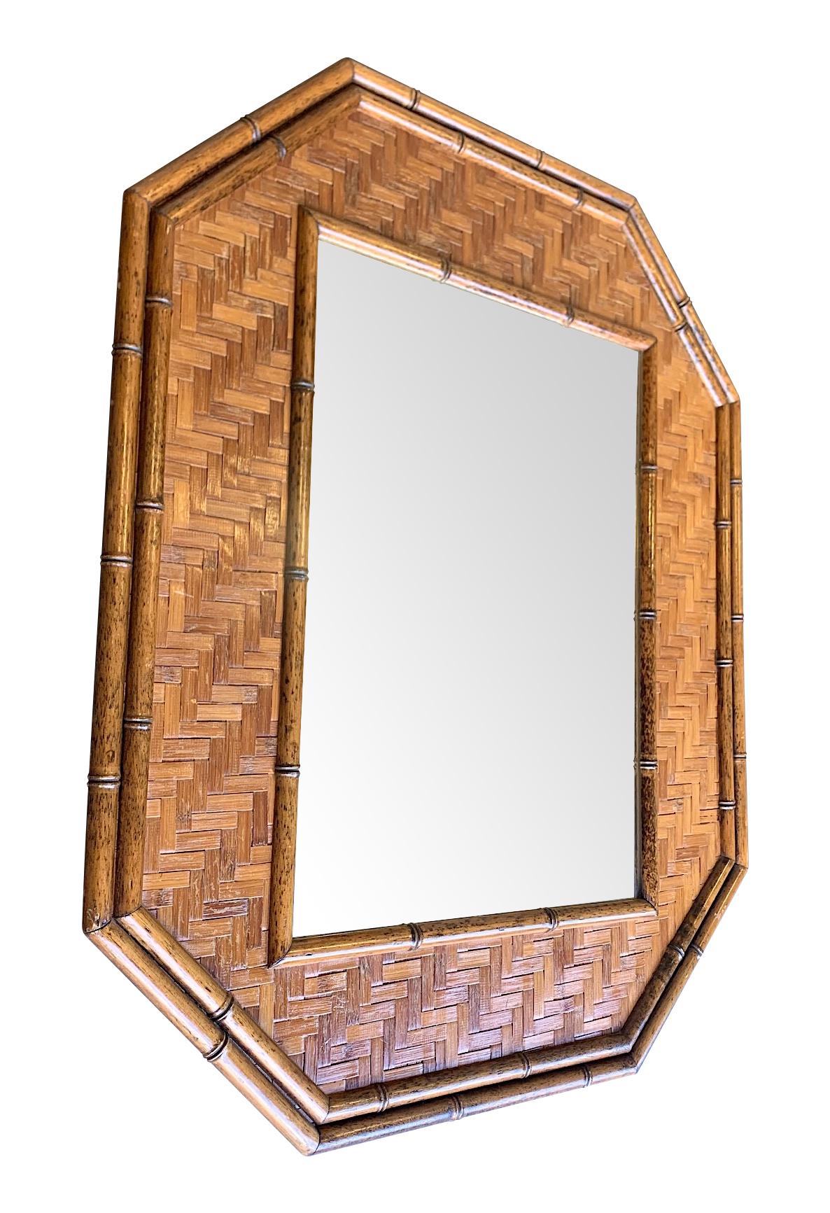 An Italian 1970s octagonal rattan and bamboo mirror