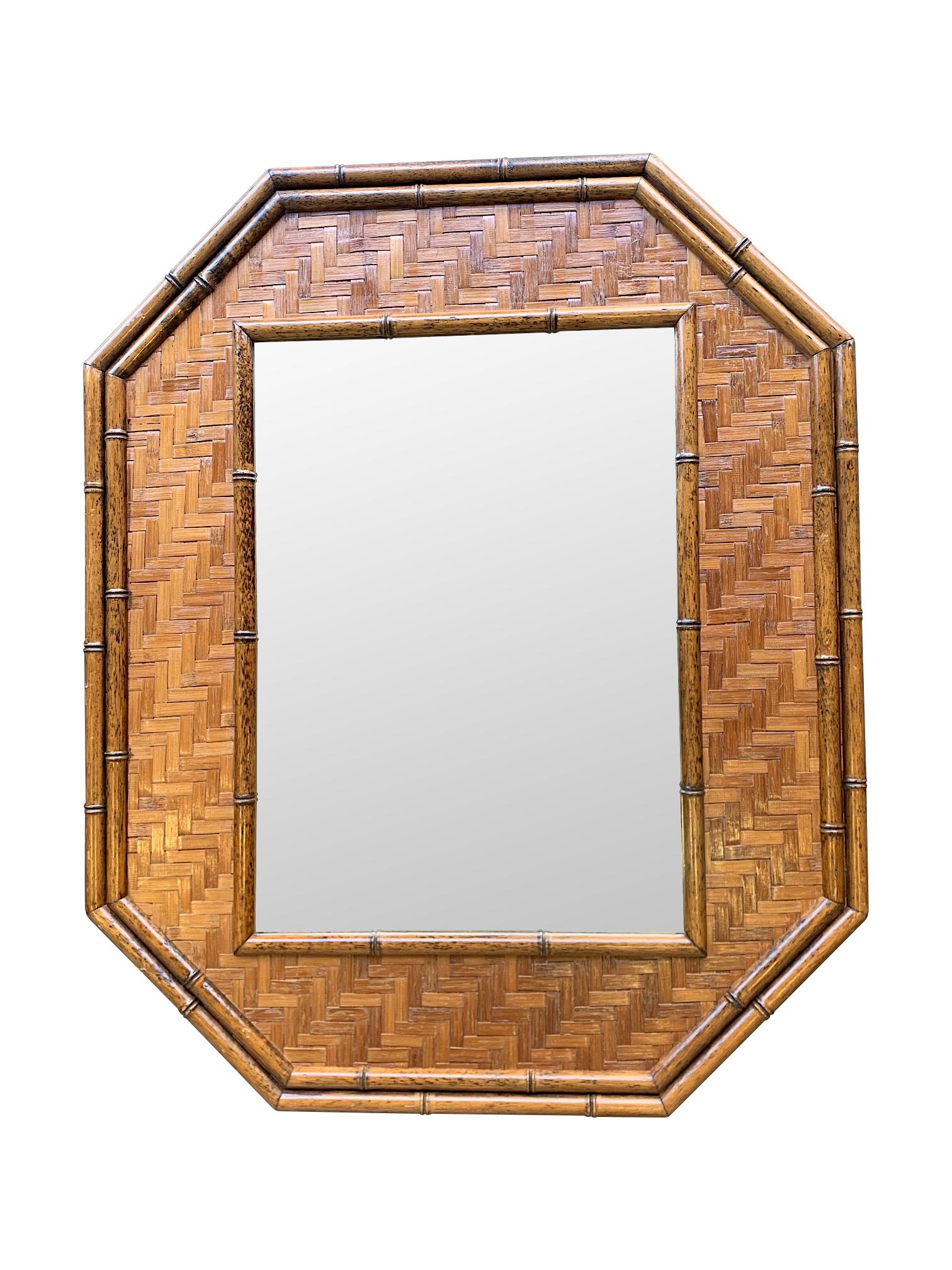 Italian Octagonal Rattan and Bamboo Mirror 3