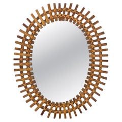 Miroir italien ovale en bambou fendu des années 1970 par Franco Albini pour Bonacina