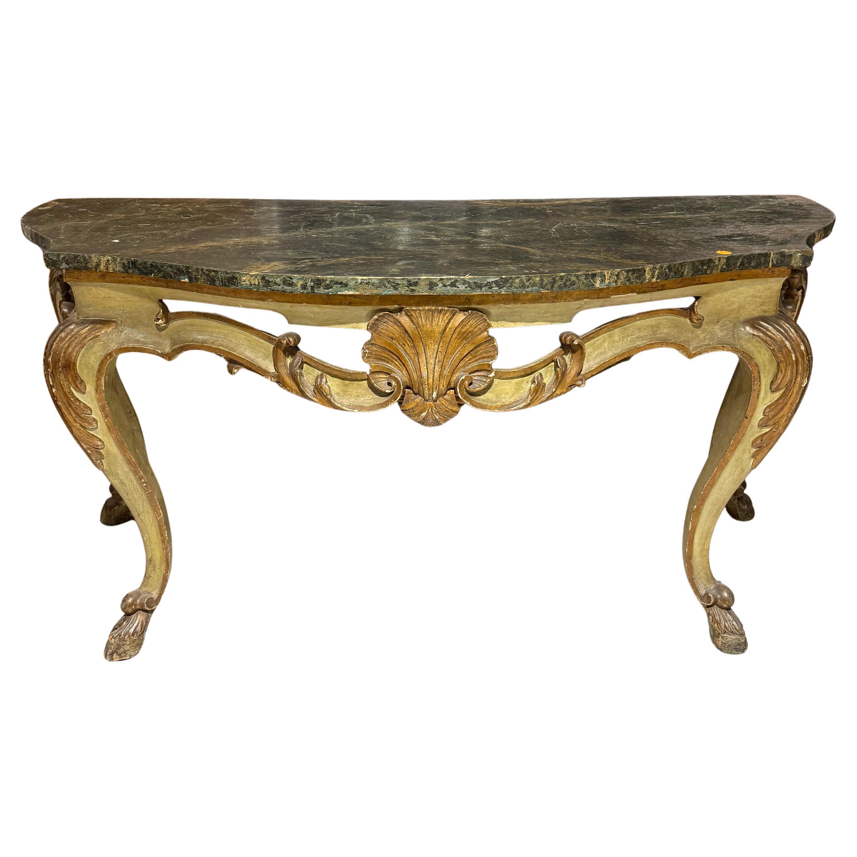 Consola italiana de pino pintada y tallada, siglo XVIII en venta
