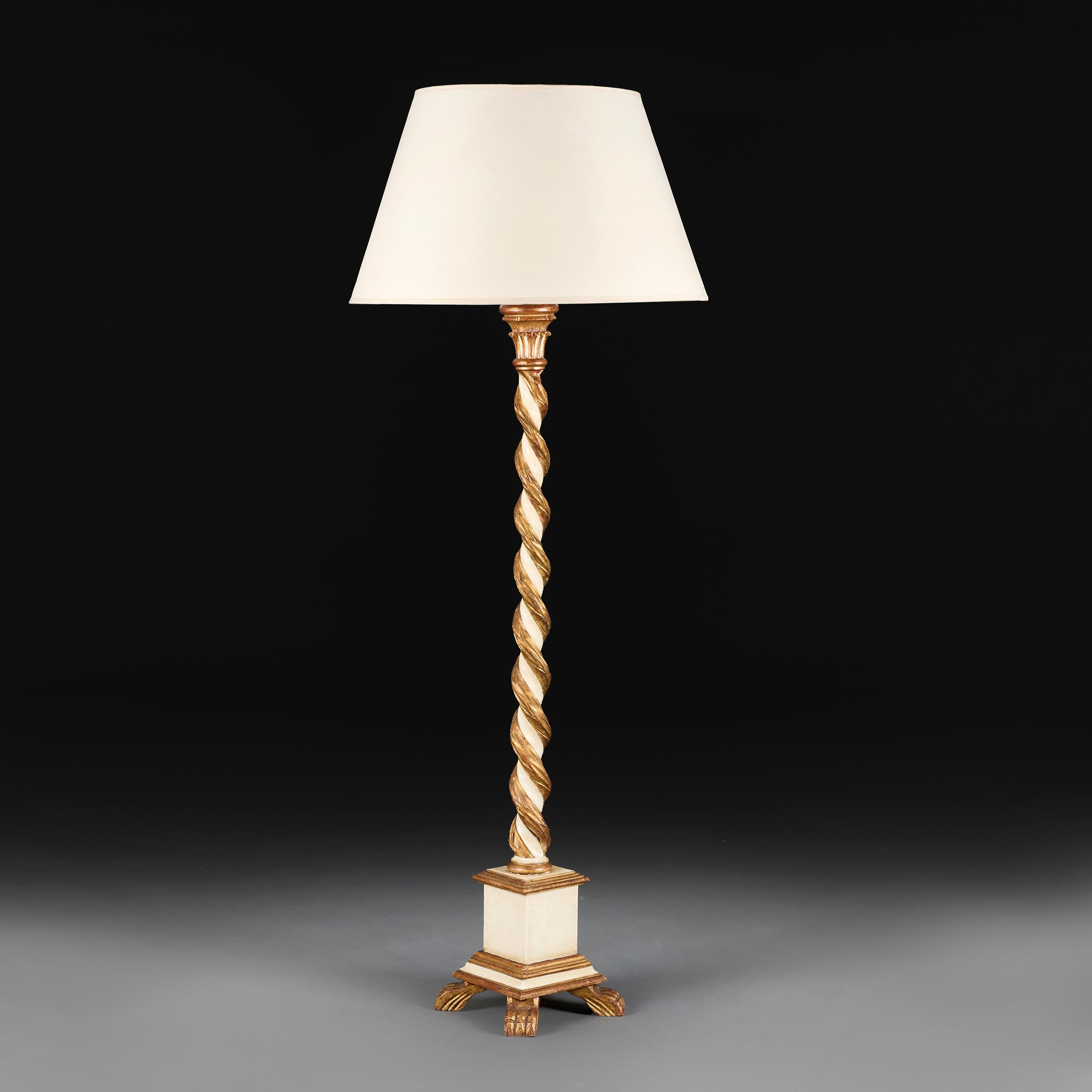Gilt An Italian Painted and Gilded Solomonic Column Standard Lamp For Sale