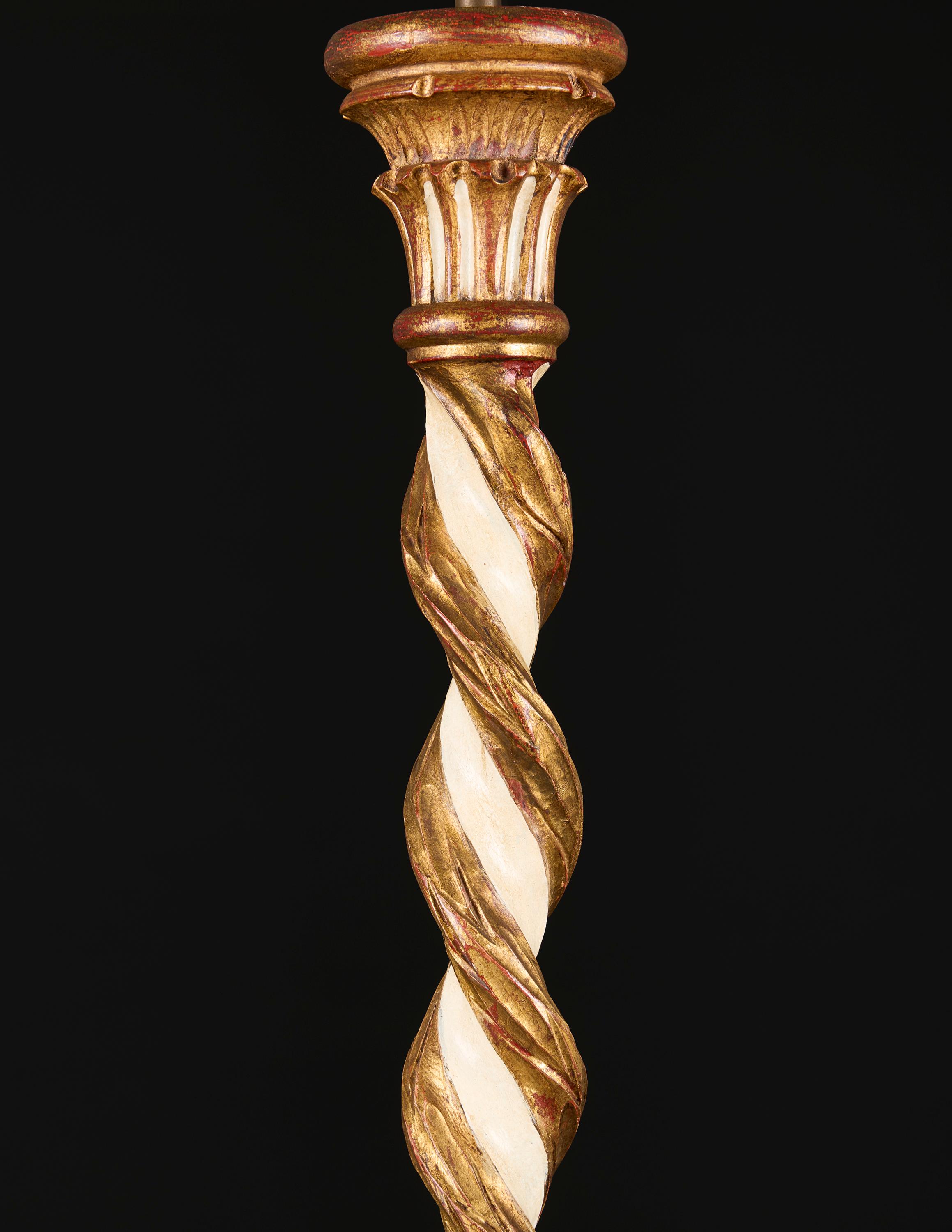 20th Century An Italian Painted and Gilded Solomonic Column Standard Lamp For Sale