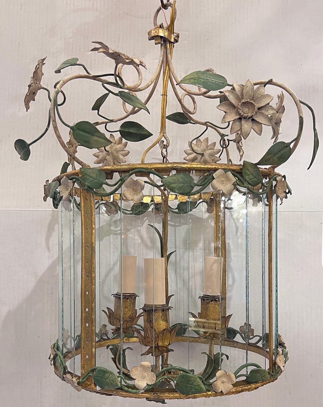 A circa 1950's Italian lantern with painted foliage motif.

Measurements:
Min Drop: 22