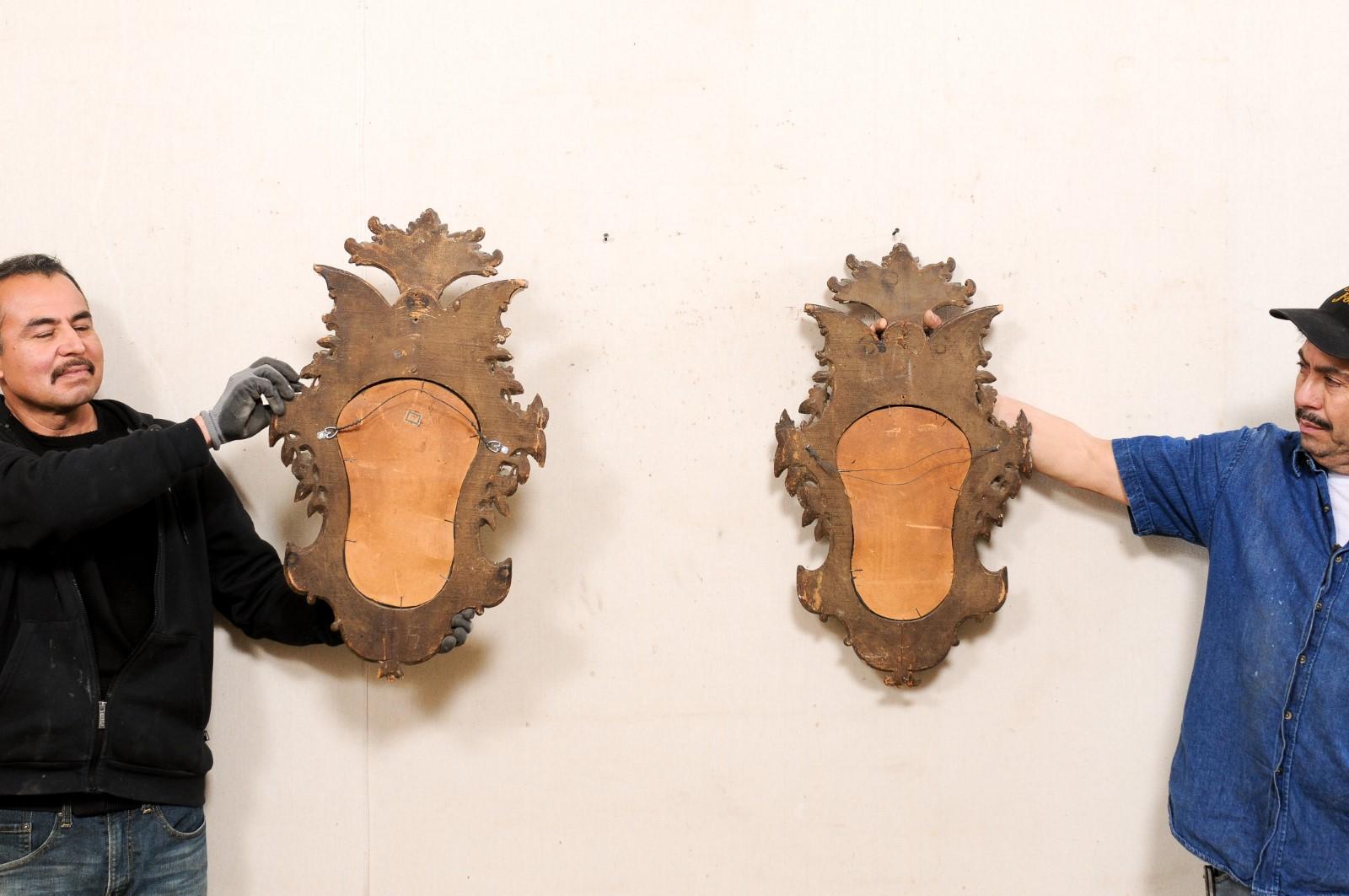 Italian Pair of 19th C. Rococo Style Carved Wall Mirrors w/Original Finish 6