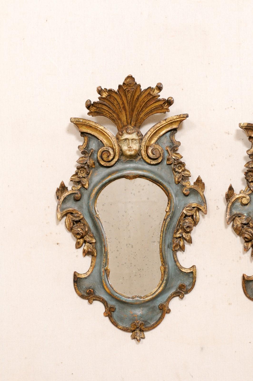 Italian Pair of 19th C. Rococo Style Carved Wall Mirrors w/Original Finish In Good Condition In Atlanta, GA