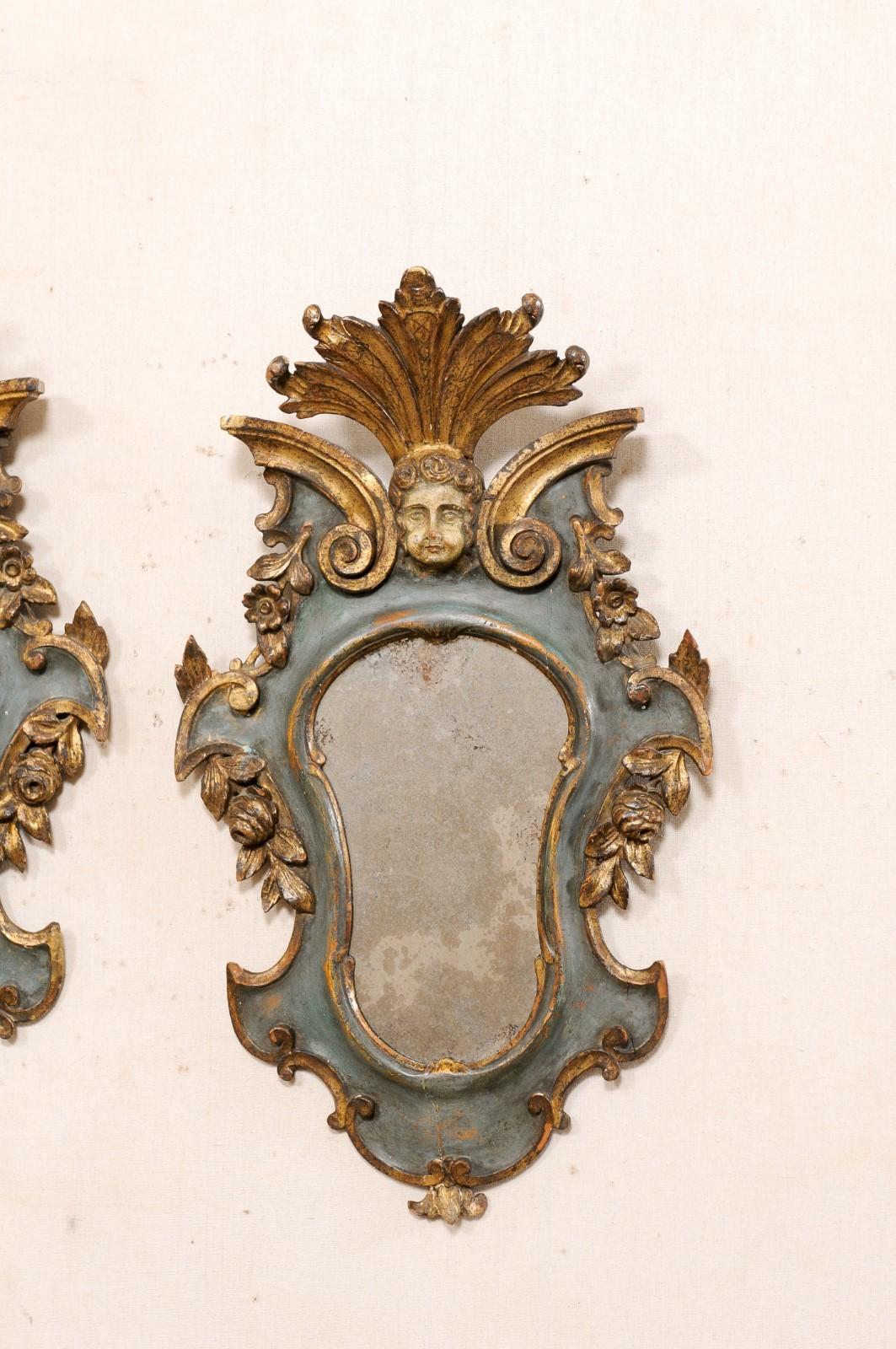 19th Century Italian Pair of 19th C. Rococo Style Carved Wall Mirrors w/Original Finish