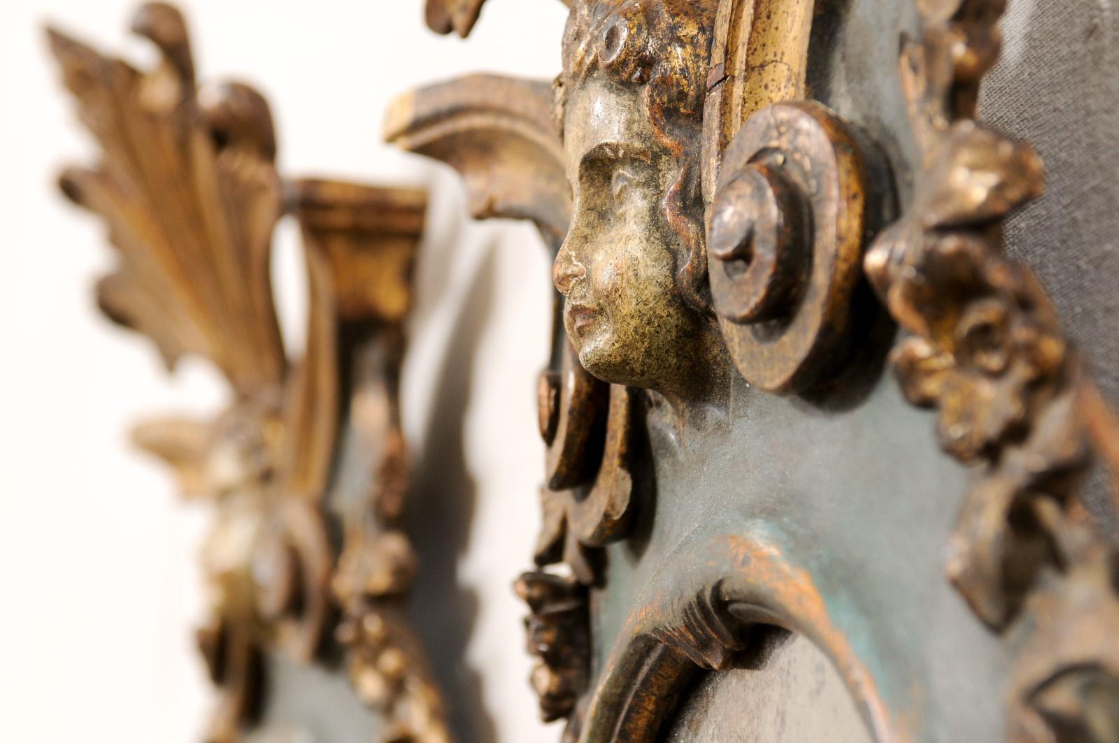 Italian Pair of 19th C. Rococo Style Carved Wall Mirrors w/Original ...