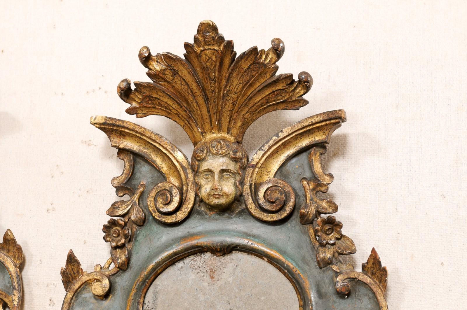 Italian Pair of 19th C. Rococo Style Carved Wall Mirrors w/Original ...