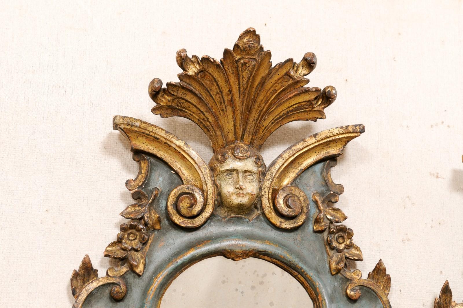 Italian Pair of 19th C. Rococo Style Carved Wall Mirrors w/Original Finish 3