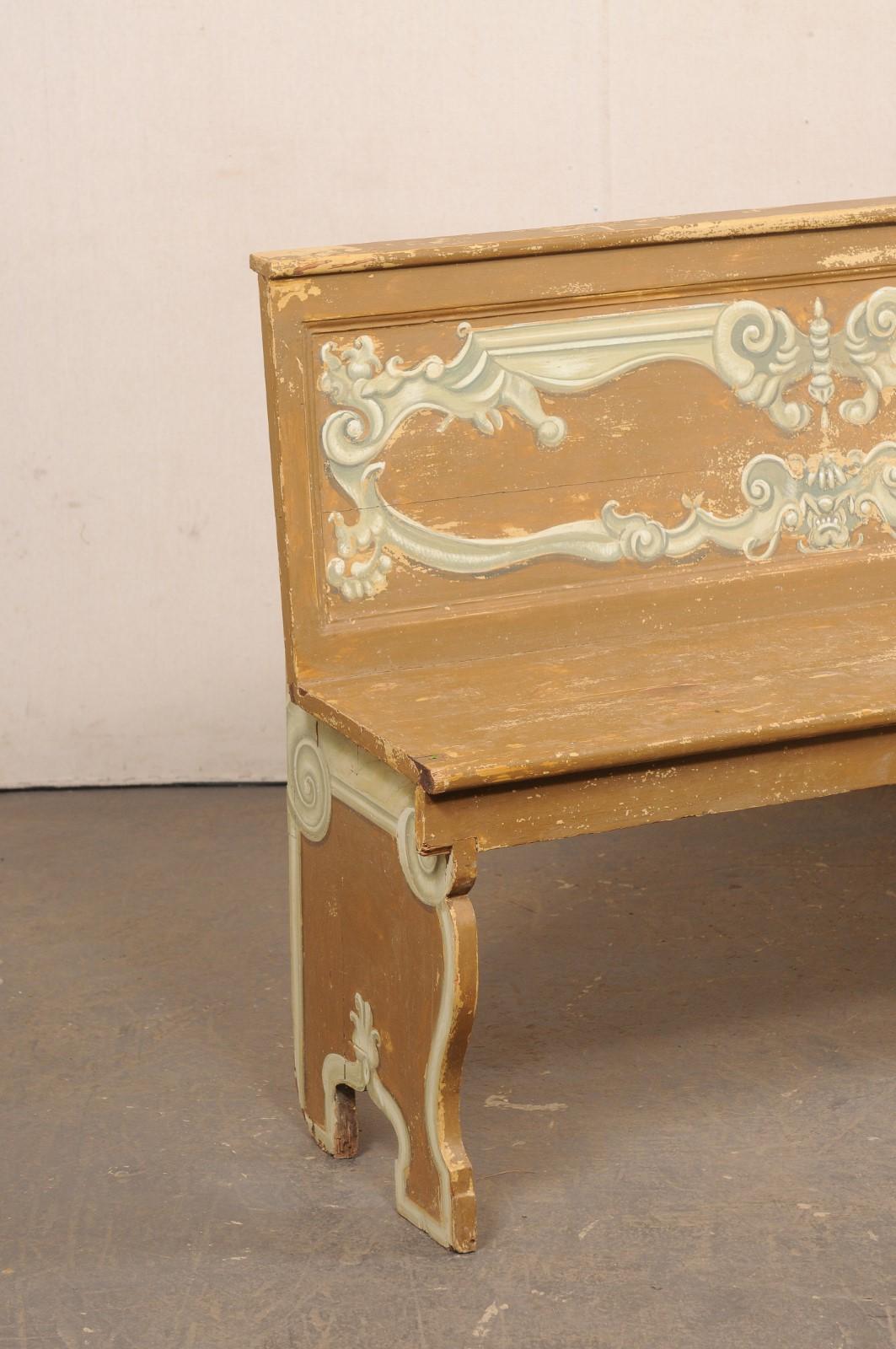 Paire italienne de bancs en bois peint de 8 pieds de long avec dossiers, 19ème siècle Bon état - En vente à Atlanta, GA