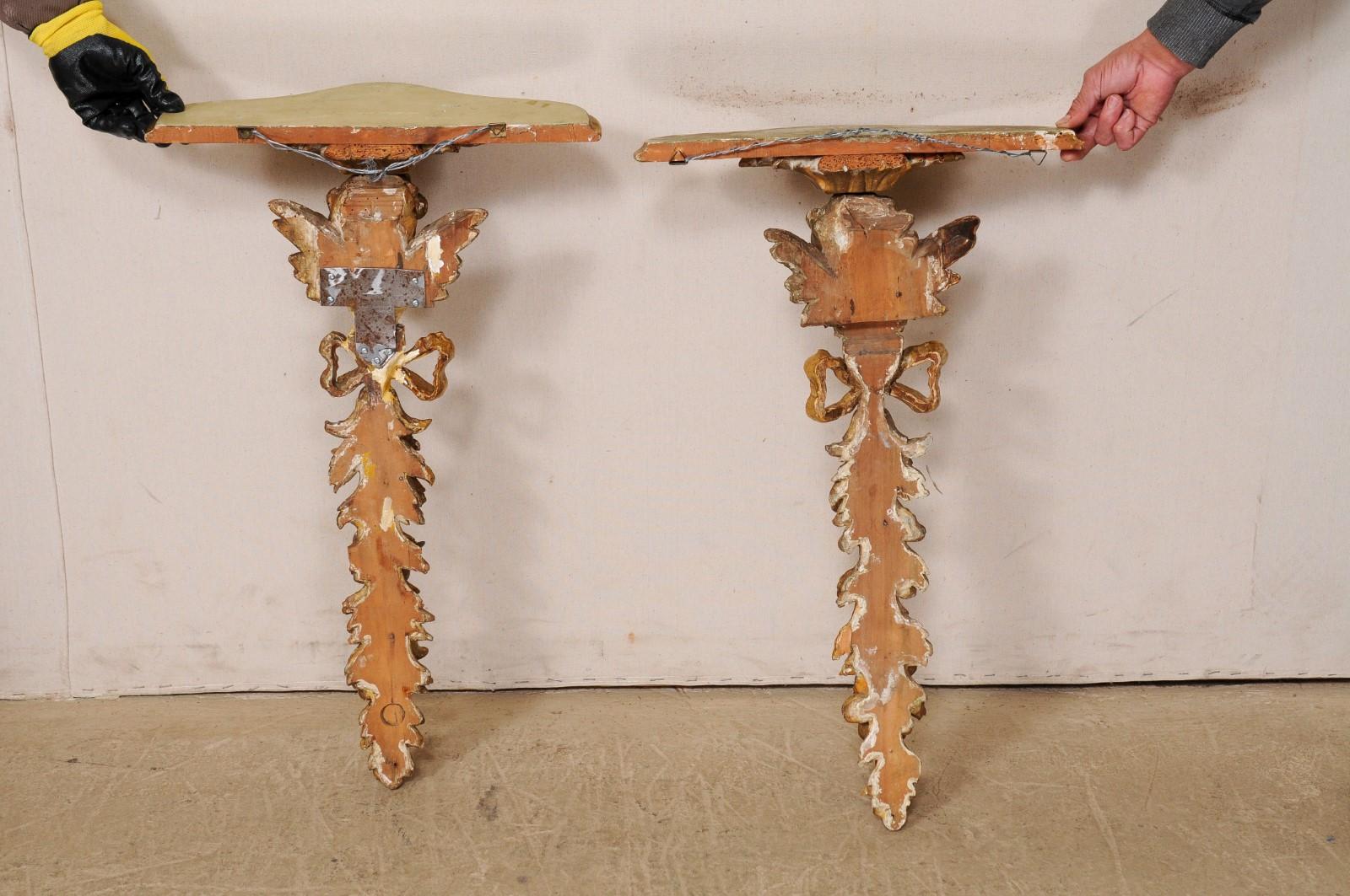 Italian Pair of Antique Carved and Giltwood Putti & Garland Fragments with Shelf 7