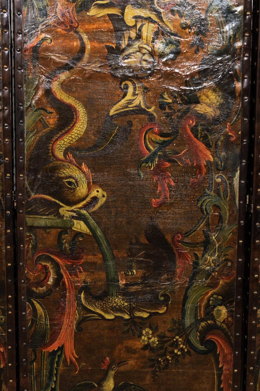 Italian Pair of Leather Embossed Room Dividers, Turn of the 17th & 18th Century For Sale 4