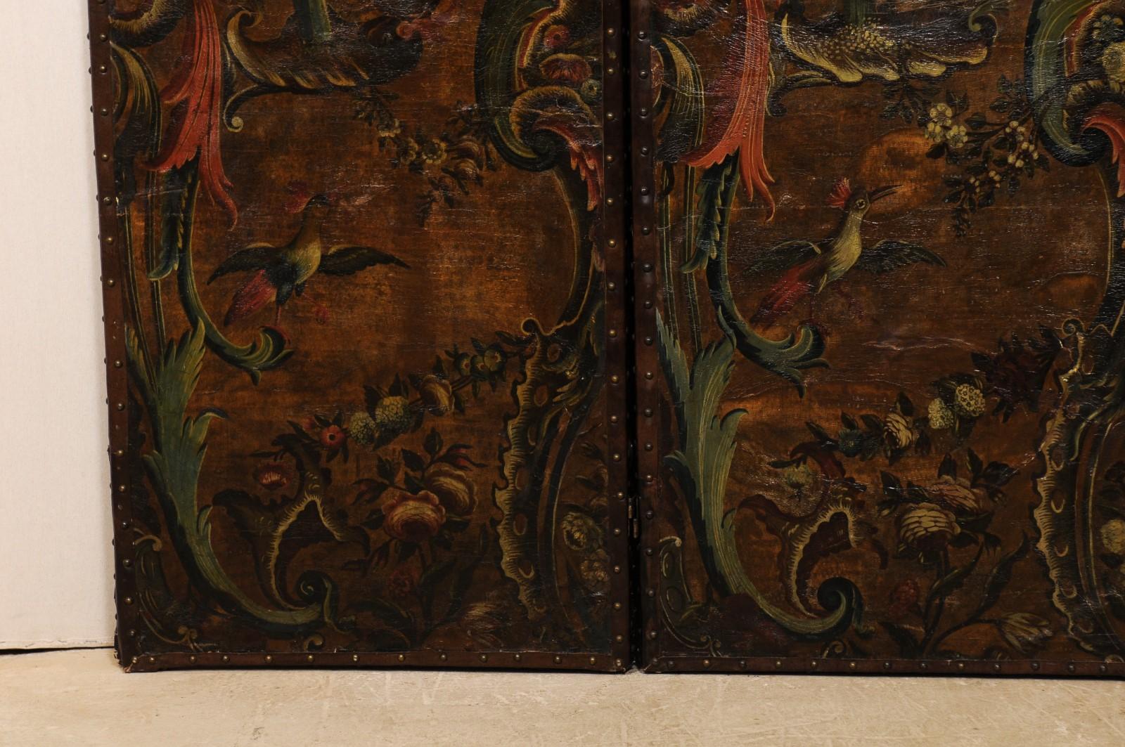 Italian Pair of Leather Embossed Room Dividers, Turn of the 17th & 18th Century For Sale 6