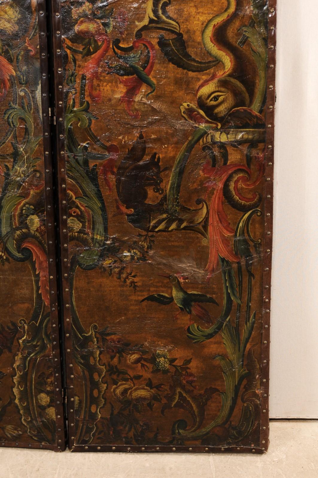 Italian Pair of Leather Embossed Room Dividers, Turn of the 17th & 18th Century For Sale 9