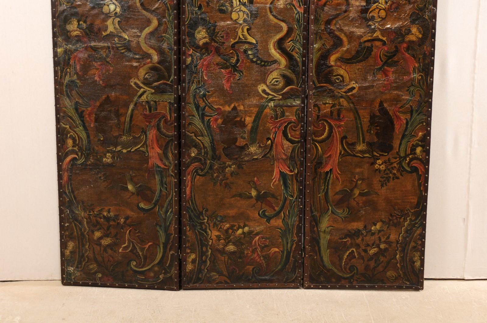 Italian Pair of Leather Embossed Room Dividers, Turn of the 17th & 18th Century For Sale 11