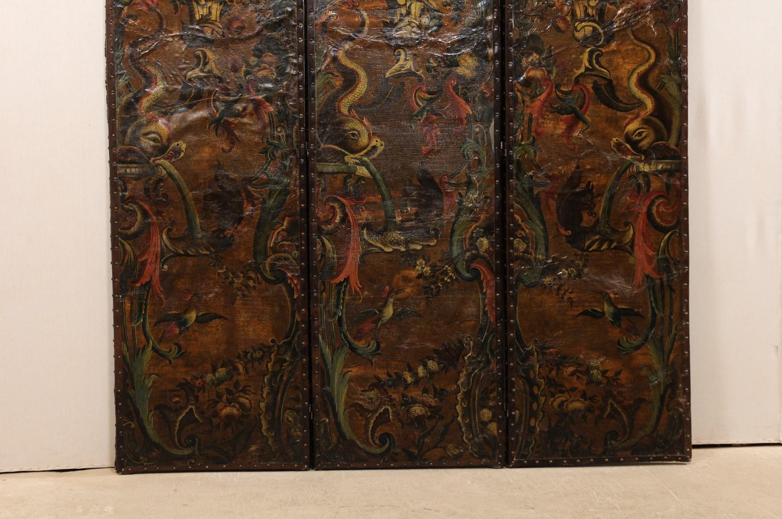 18th Century and Earlier Italian Pair of Leather Embossed Room Dividers, Turn of the 17th & 18th Century For Sale