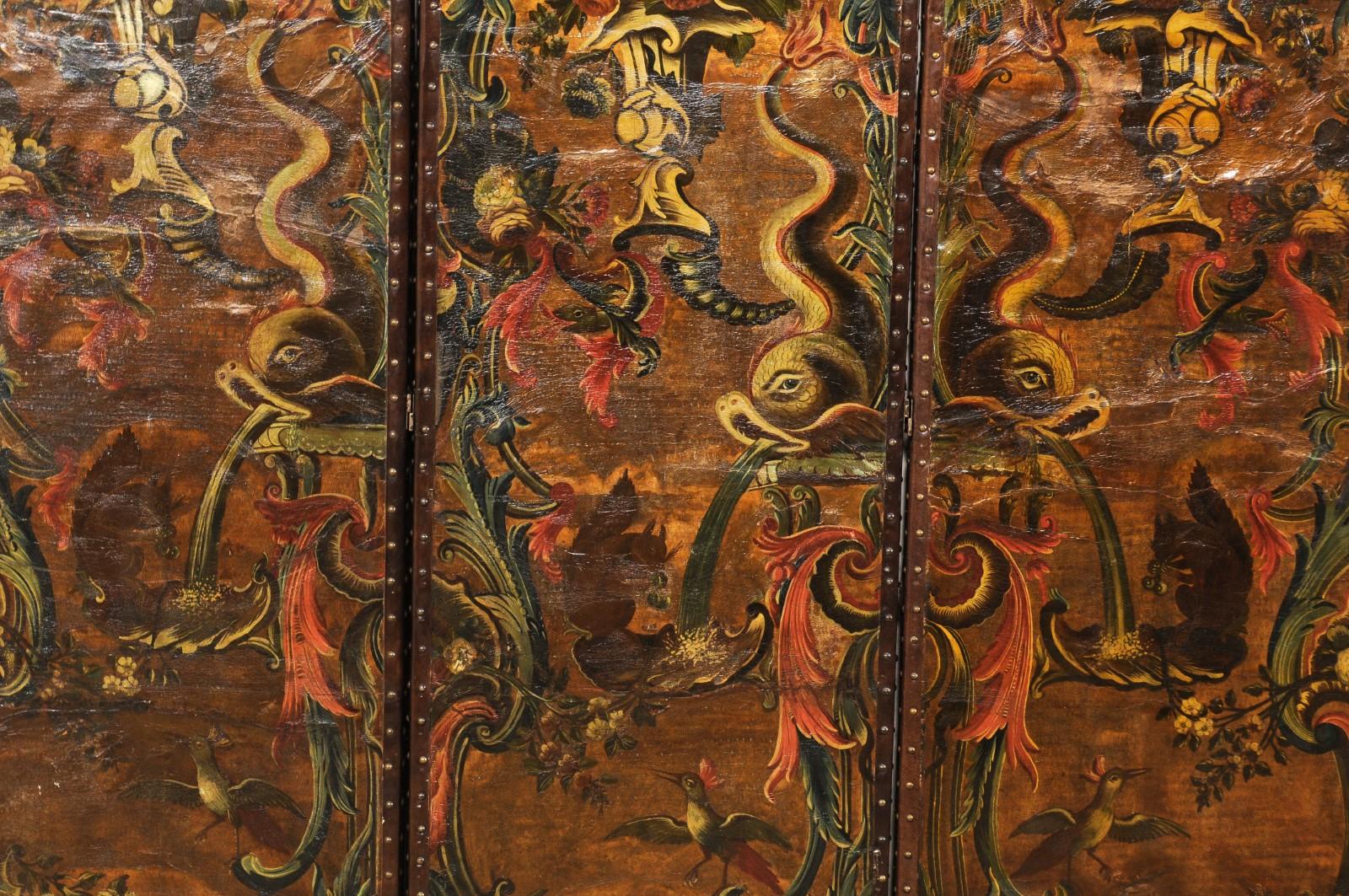 Italian Pair of Leather Embossed Room Dividers, Turn of the 17th & 18th Century For Sale 1