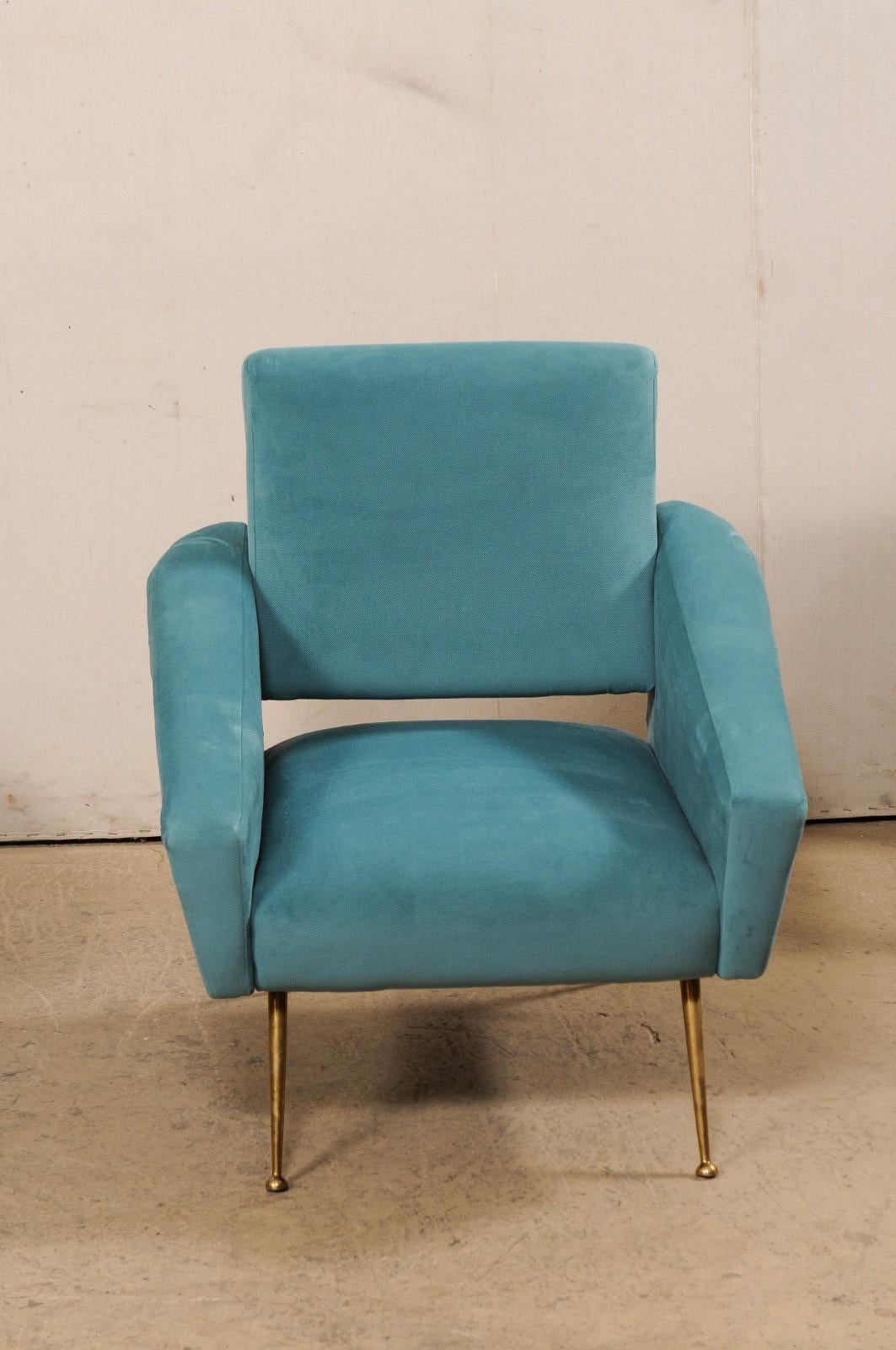 Italian Pair of Mid-Century Modern Upholstered Club Chairs In Good Condition For Sale In Atlanta, GA