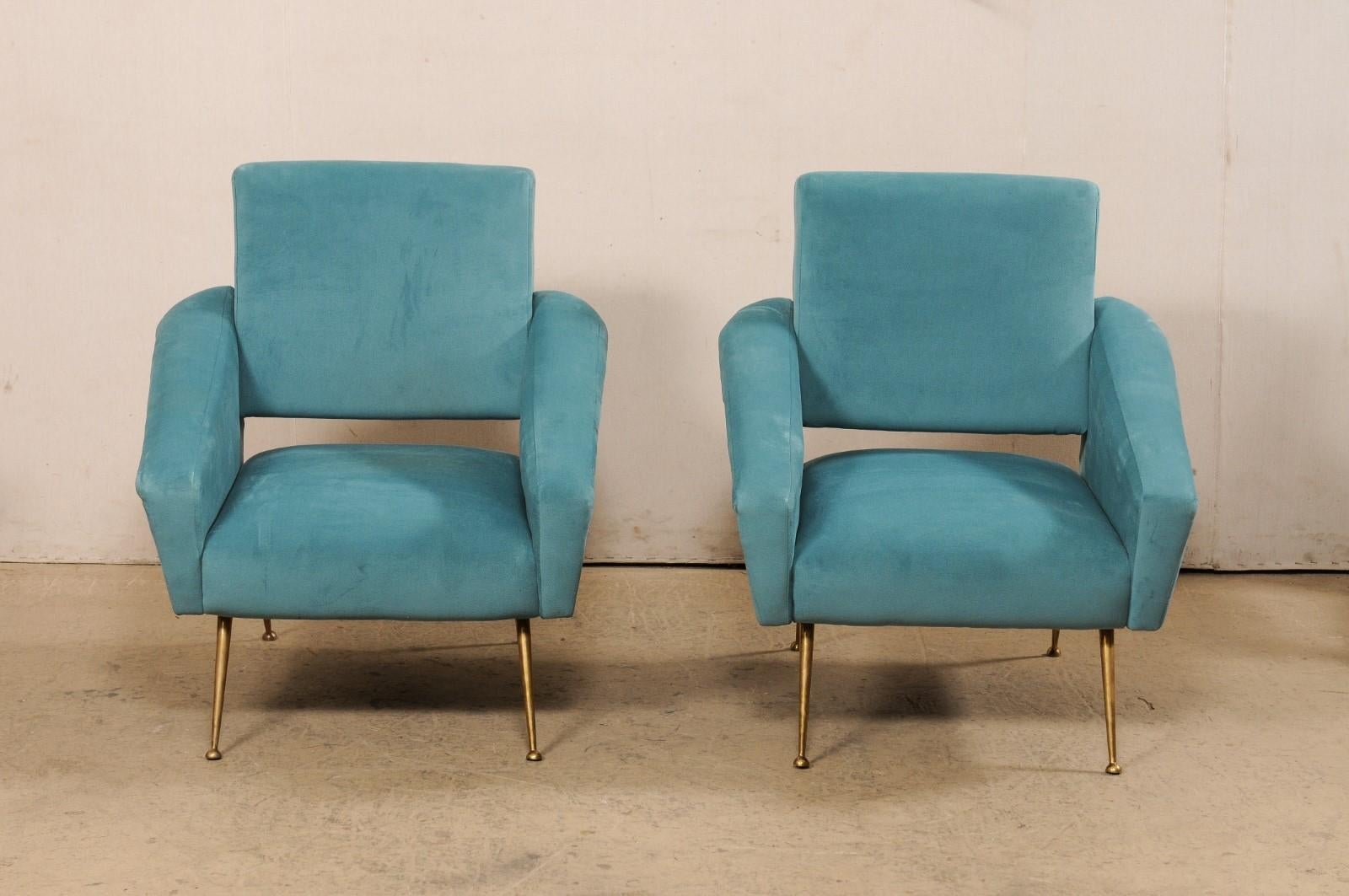 20th Century Italian Pair of Mid-Century Modern Upholstered Club Chairs For Sale