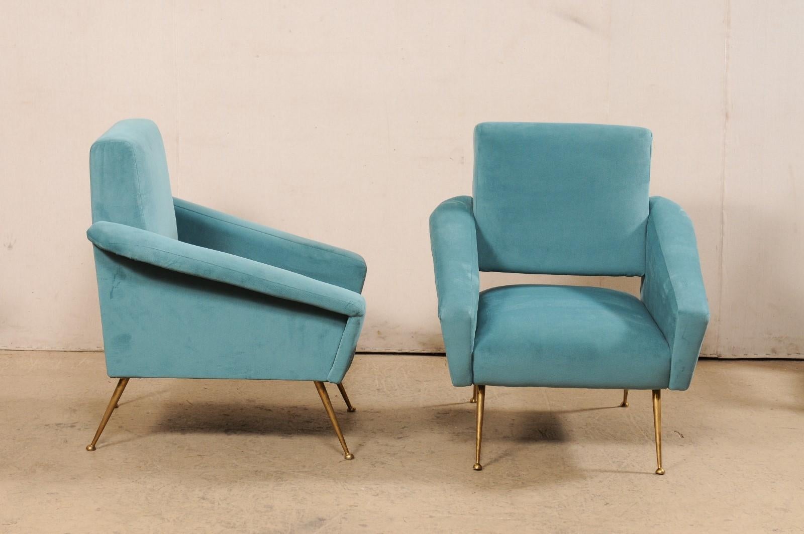 Upholstery Italian Pair of Mid-Century Modern Upholstered Club Chairs For Sale