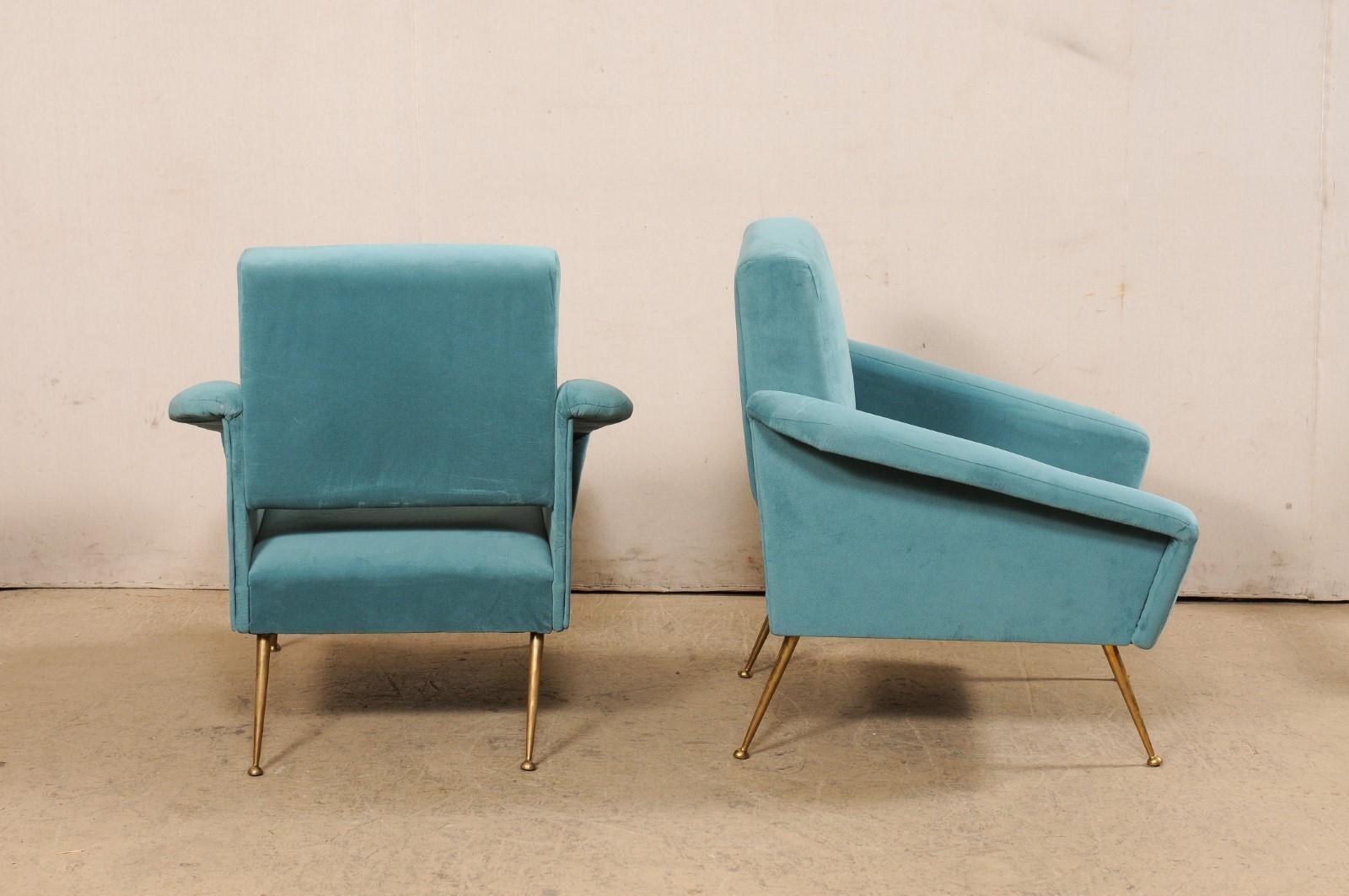 Italian Pair of Mid-Century Modern Upholstered Club Chairs For Sale 2