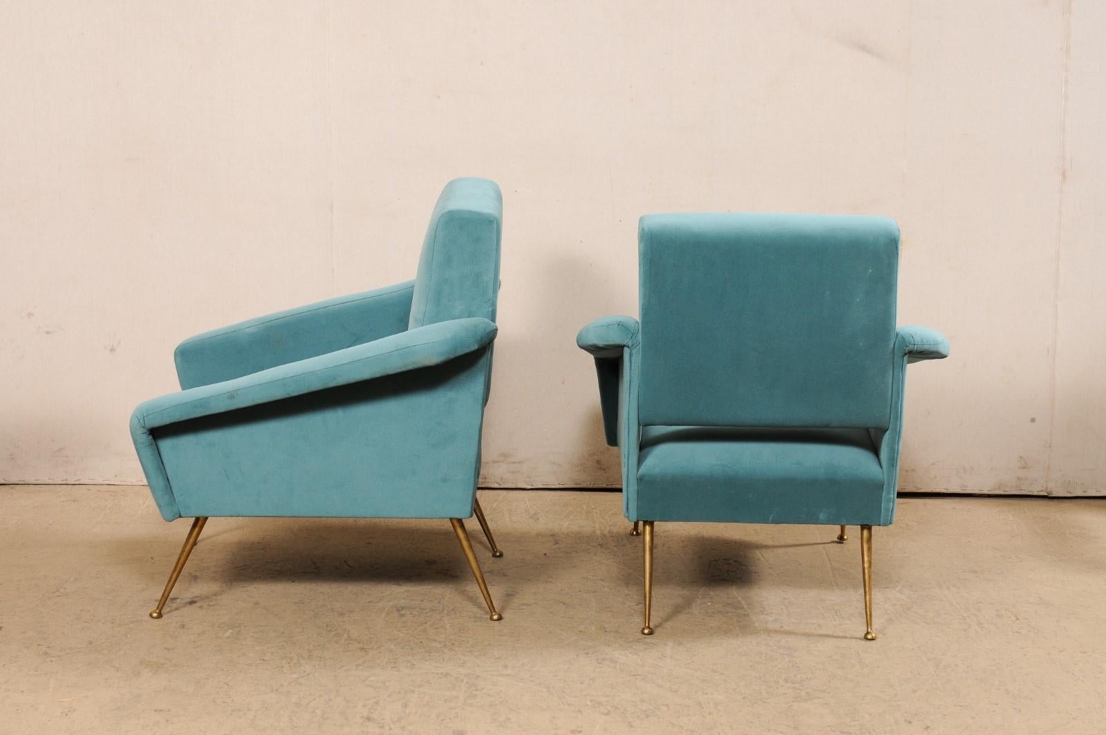 Italian Pair of Mid-Century Modern Upholstered Club Chairs For Sale 3